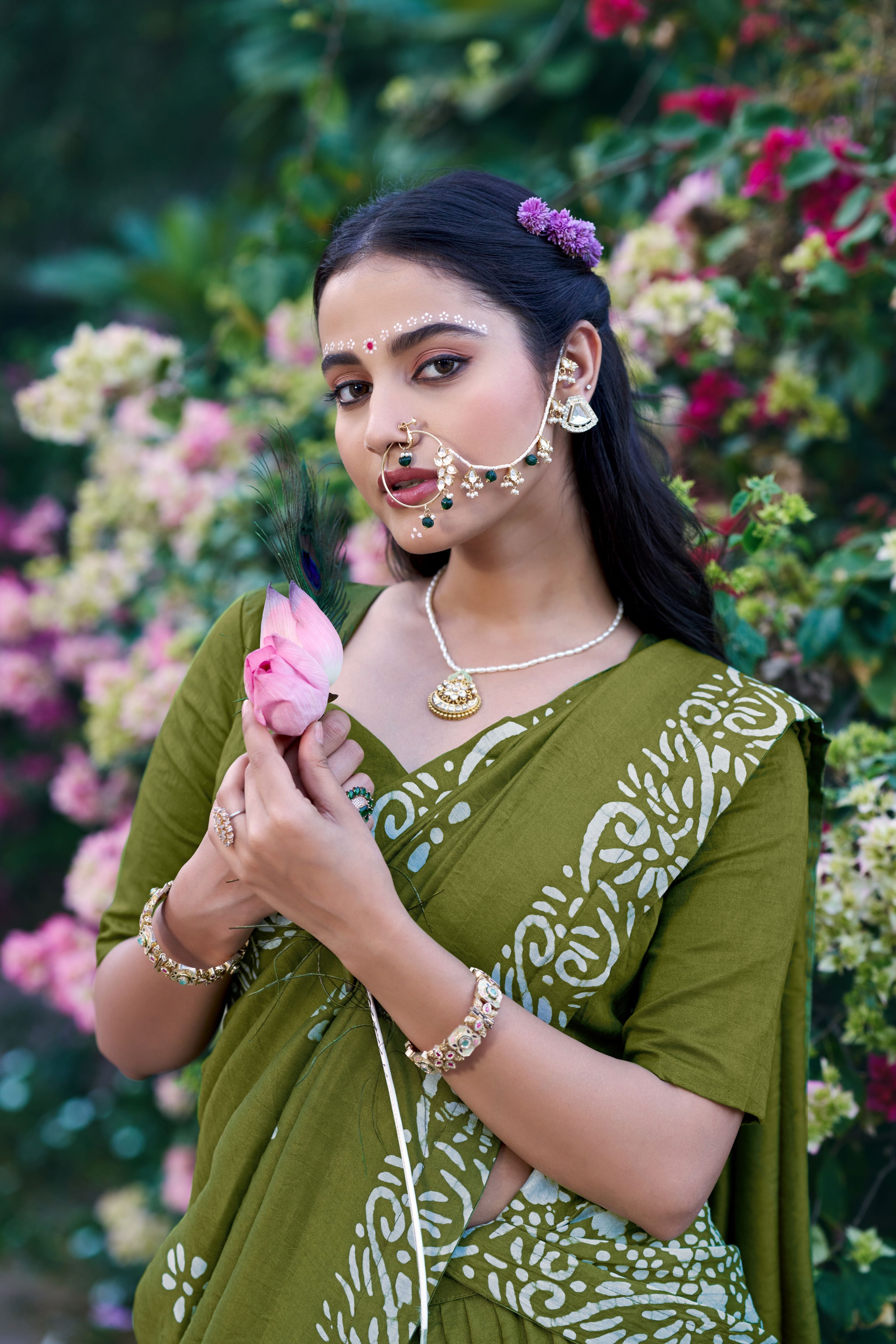 Cotton Chanderi Batik Printed Lehenga With Dupatta