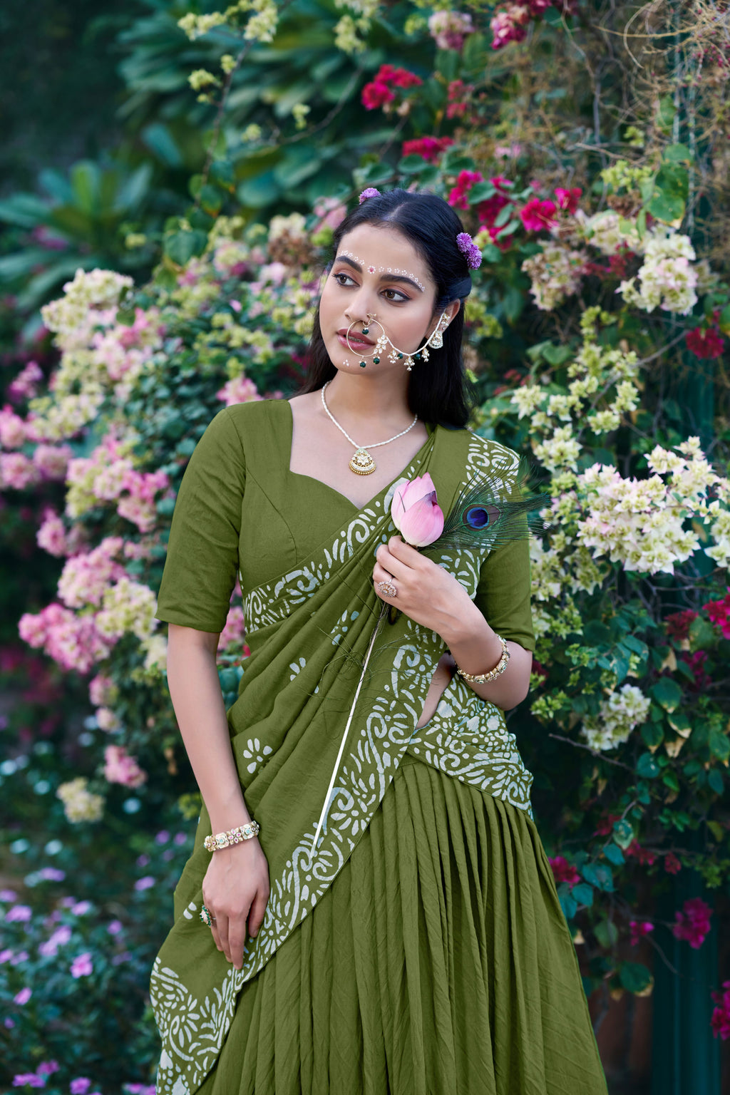Cotton Chanderi Batik Printed Lehenga With Dupatta
