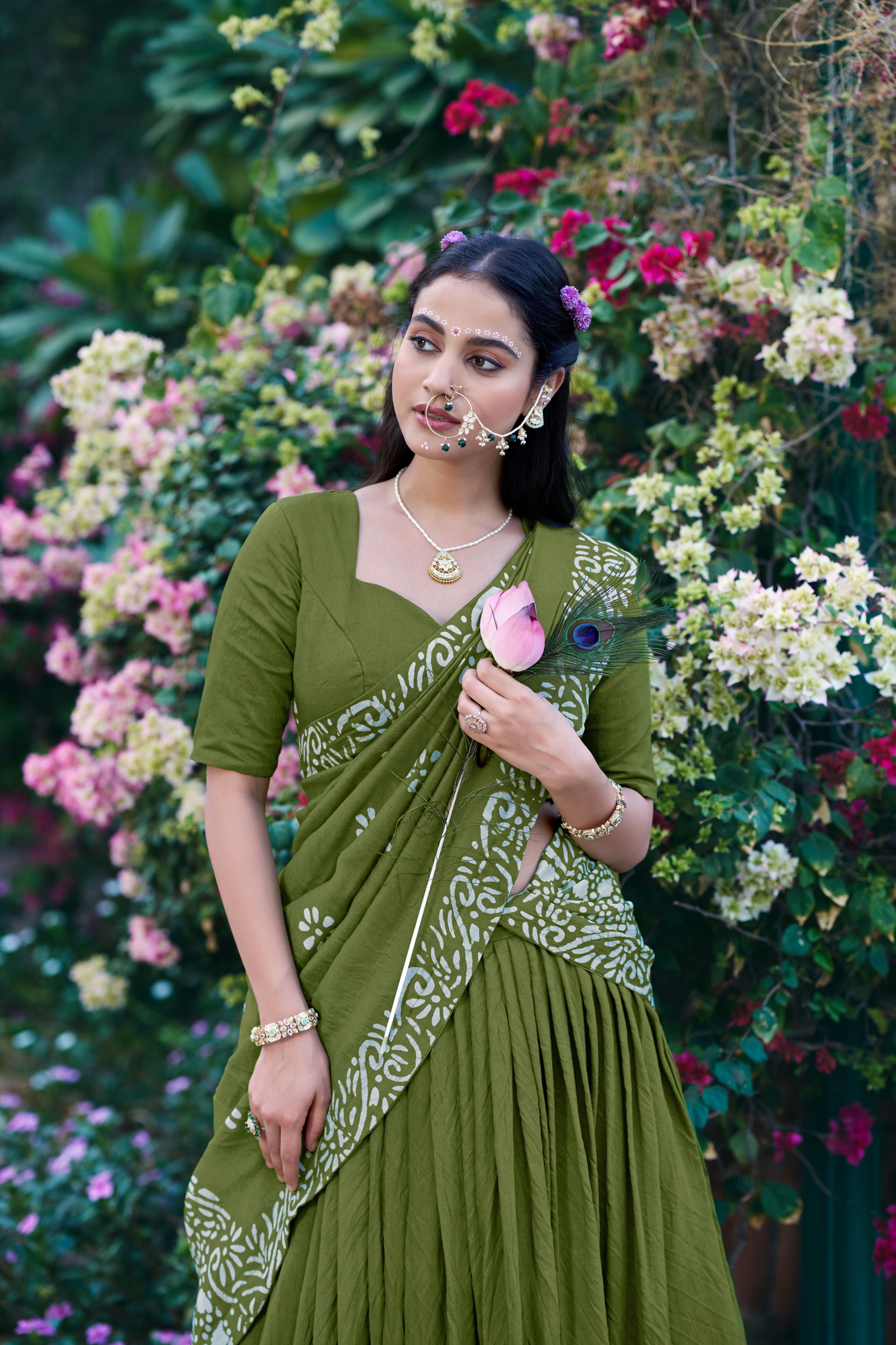 Cotton Chanderi Batik Printed Lehenga With Dupatta