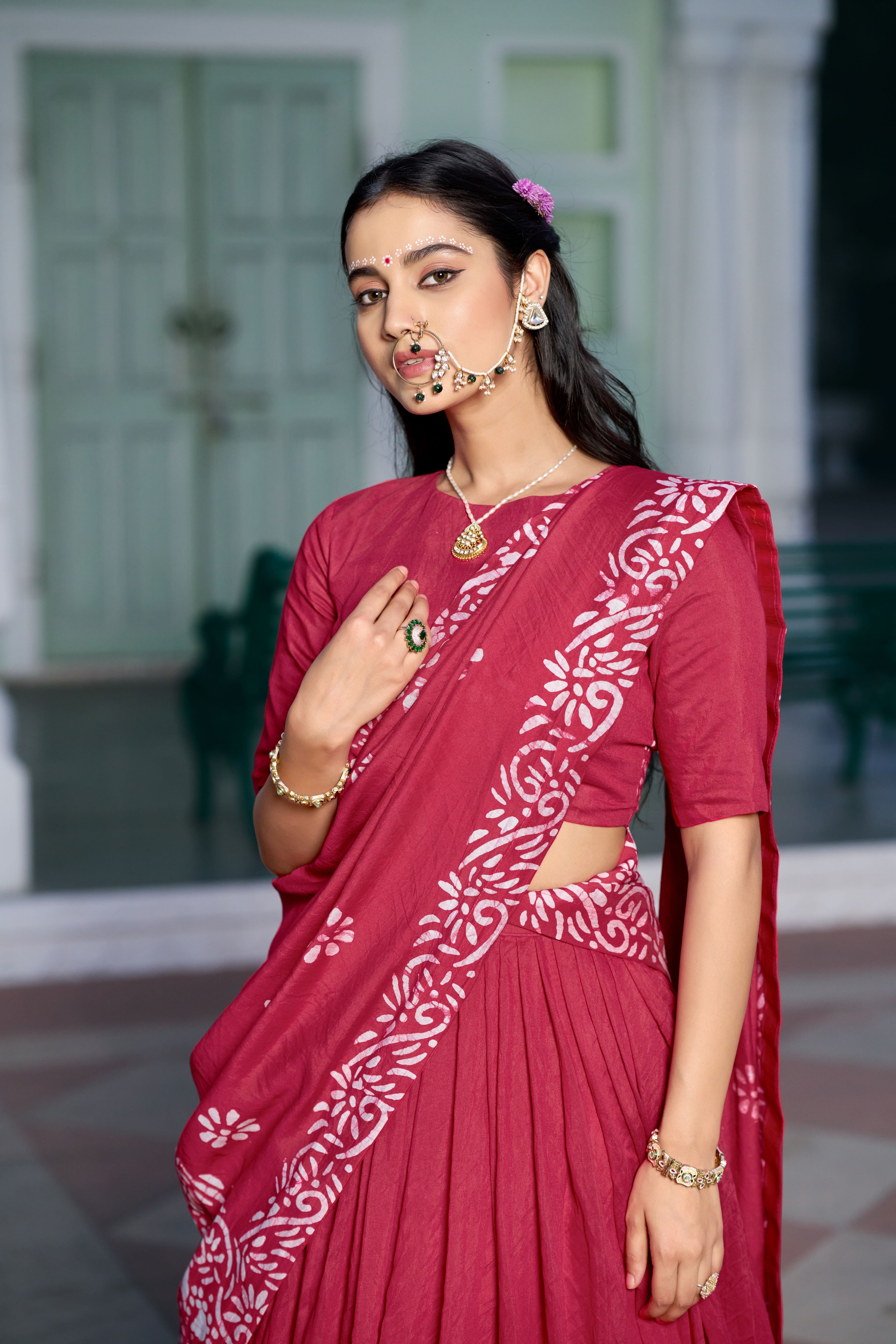 Cotton Chanderi Batik Printed Lehenga With Dupatta