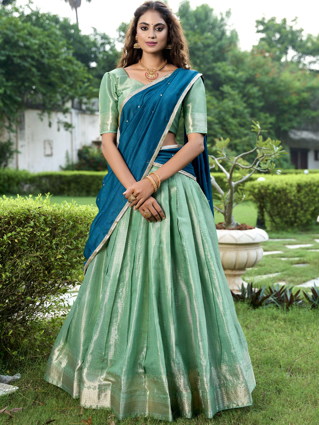 Kanchipuram Zari Weaving Lehenga With Dupatta
