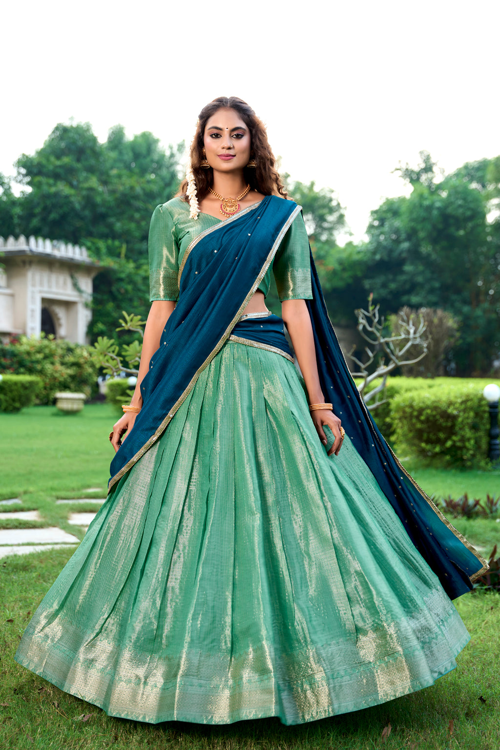 Kanchipuram Zari Weaving Lehenga With Dupatta