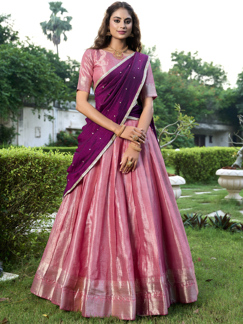 Kanchipuram Zari Weaving Lehenga With Dupatta