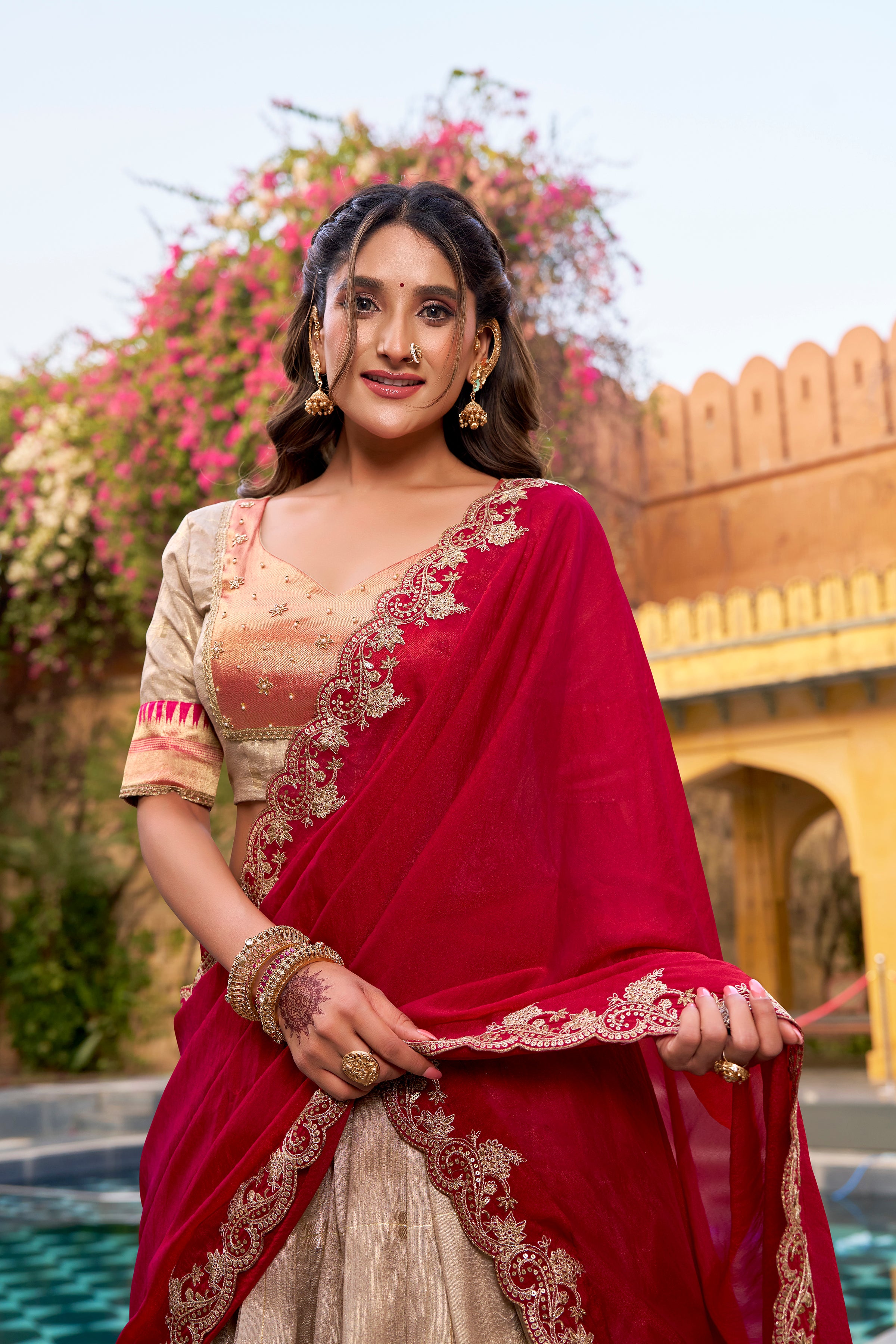 Slub Kota Zari Weaving Lehenga With Dupatta