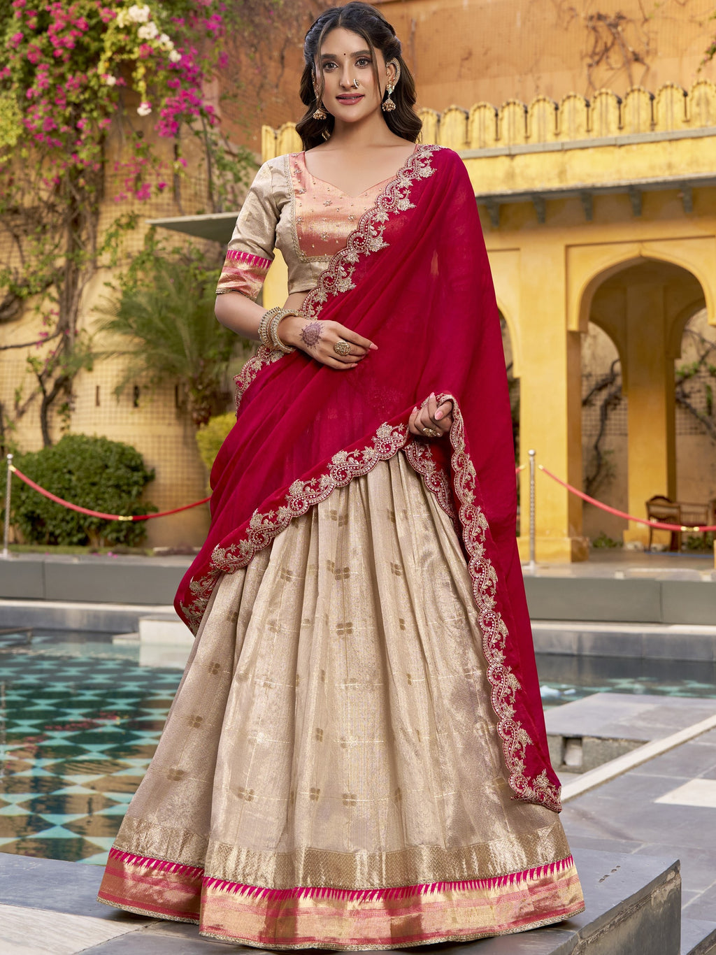 Slub Kota Zari Weaving Lehenga With Dupatta