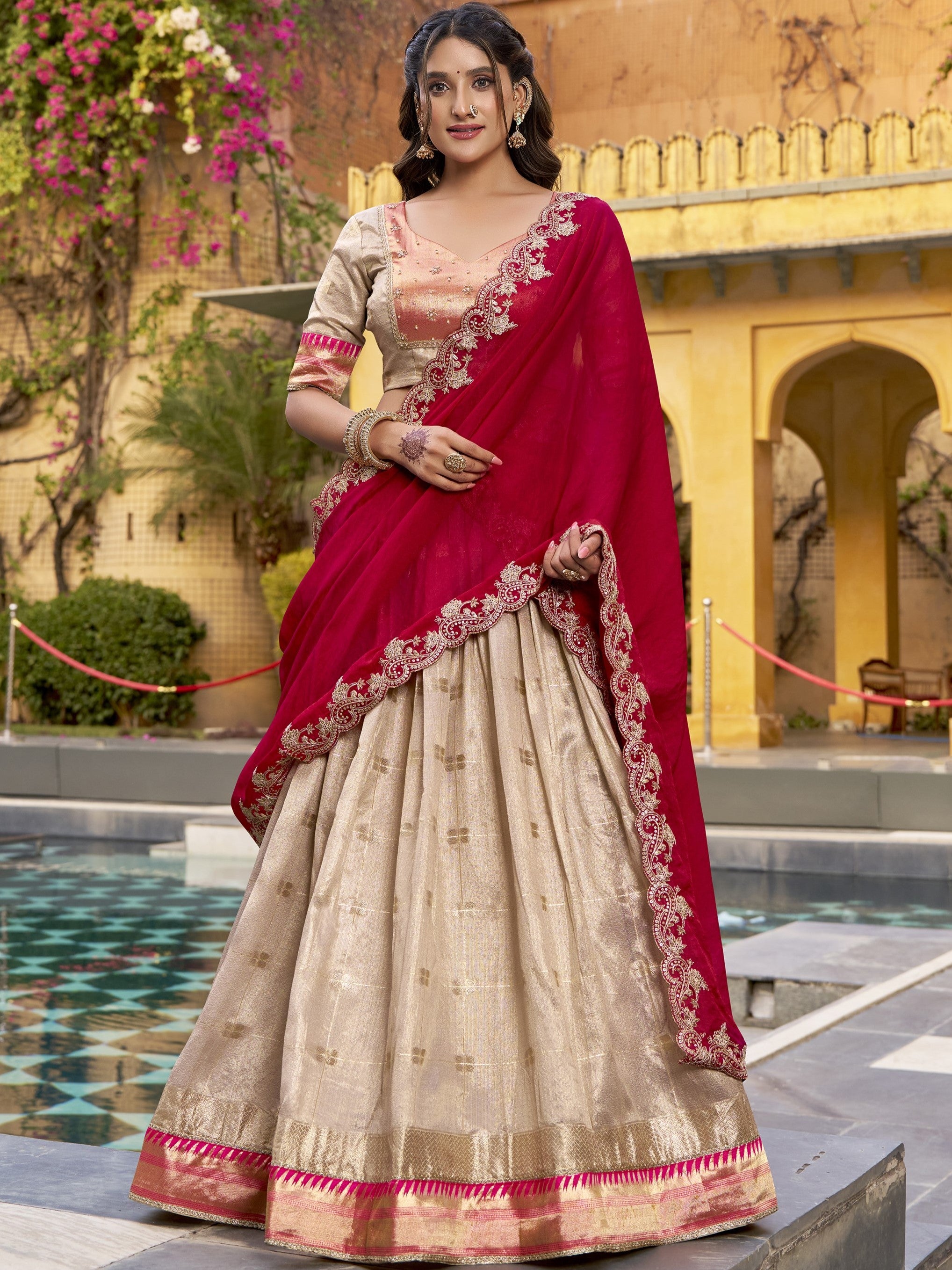 Slub Kota Zari Weaving Lehenga With Dupatta