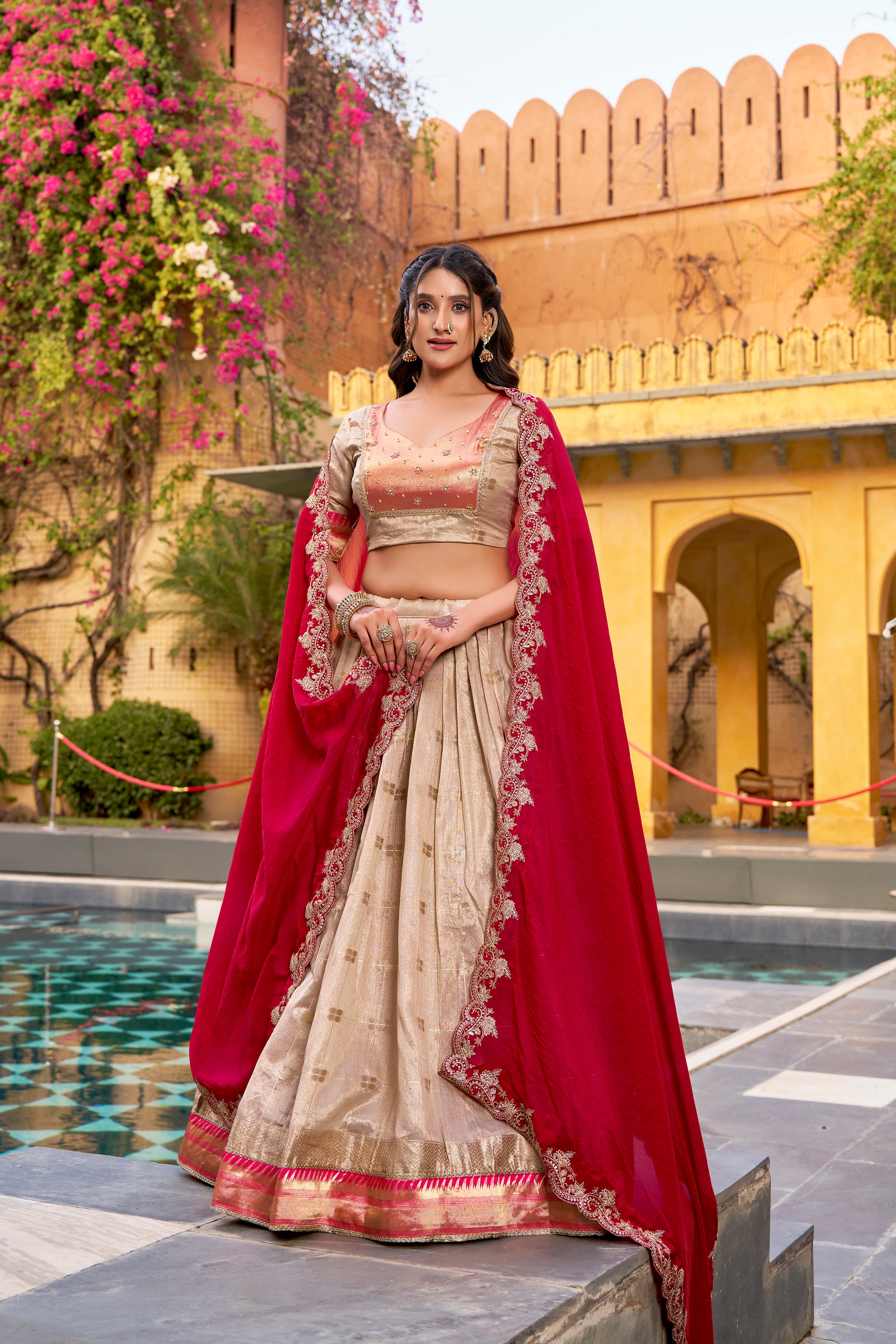 Slub Kota Zari Weaving Lehenga With Dupatta