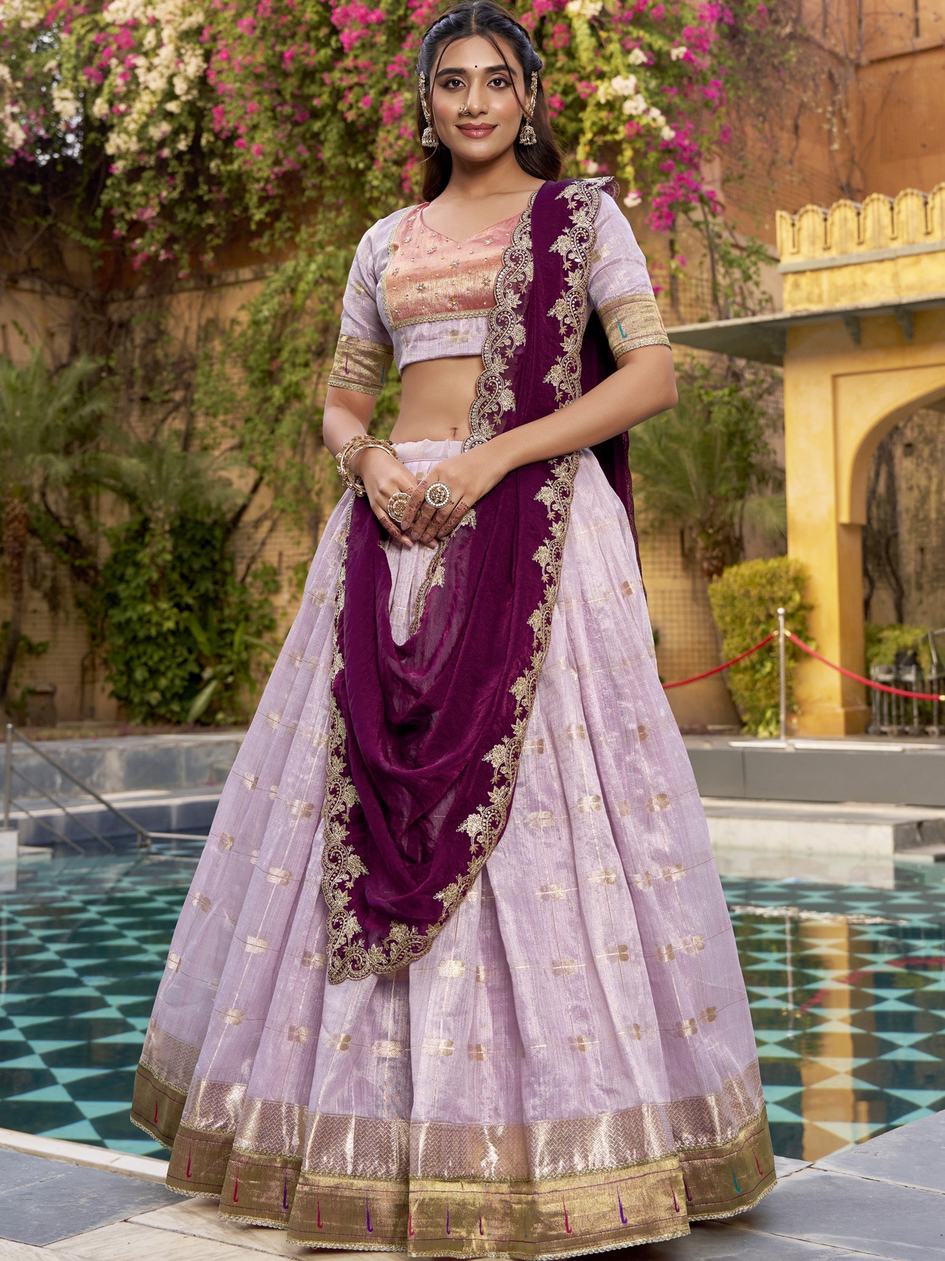 Slub Kota Zari Weaving Lehenga With Dupatta