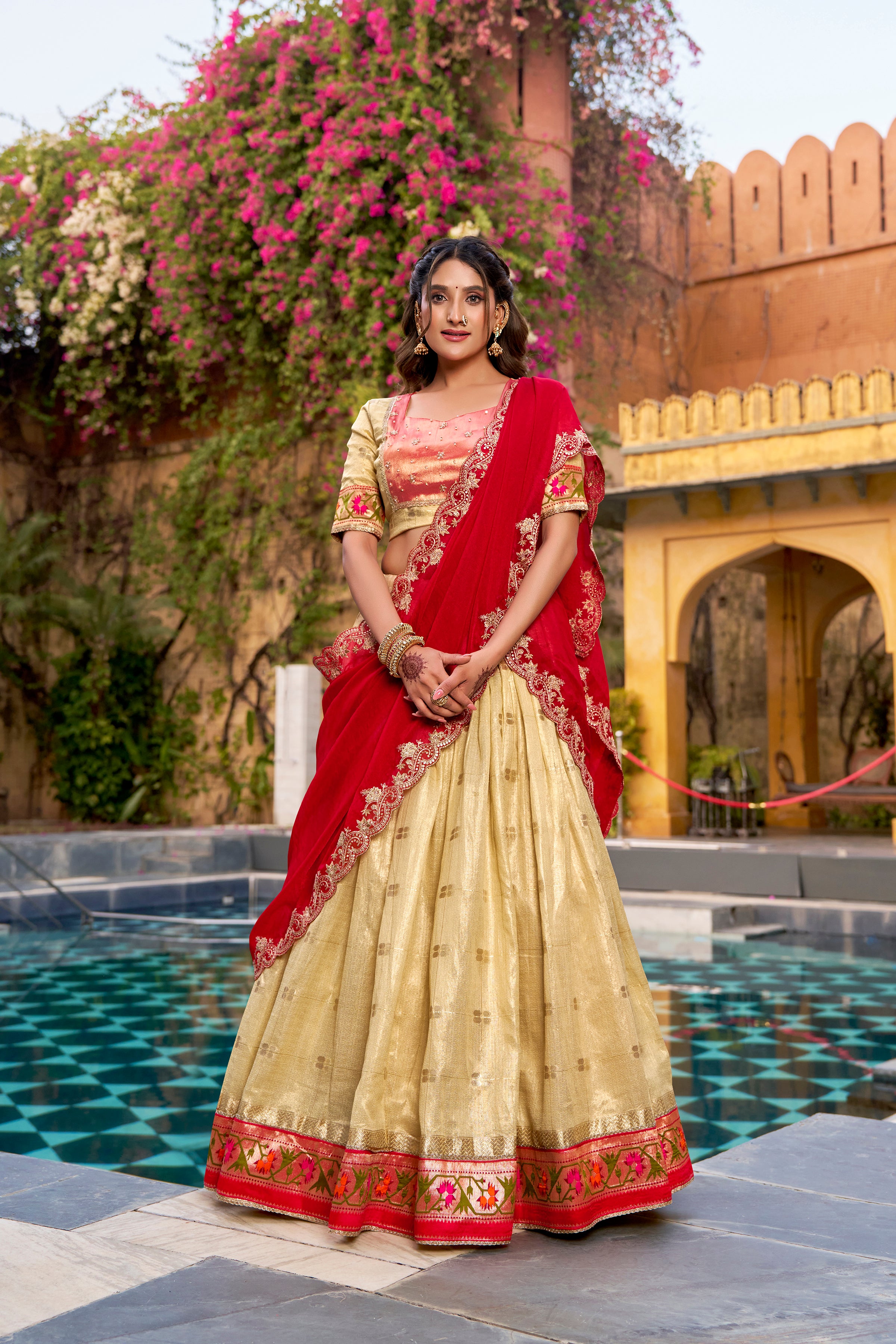 Slub Kota Zari Weaving Lehenga With Dupatta