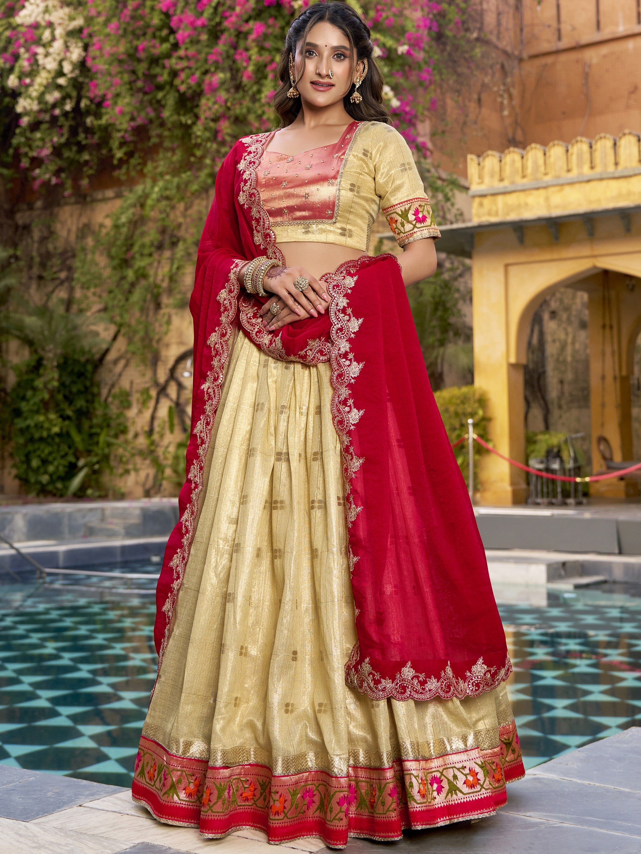 Slub Kota Zari Weaving Lehenga With Dupatta