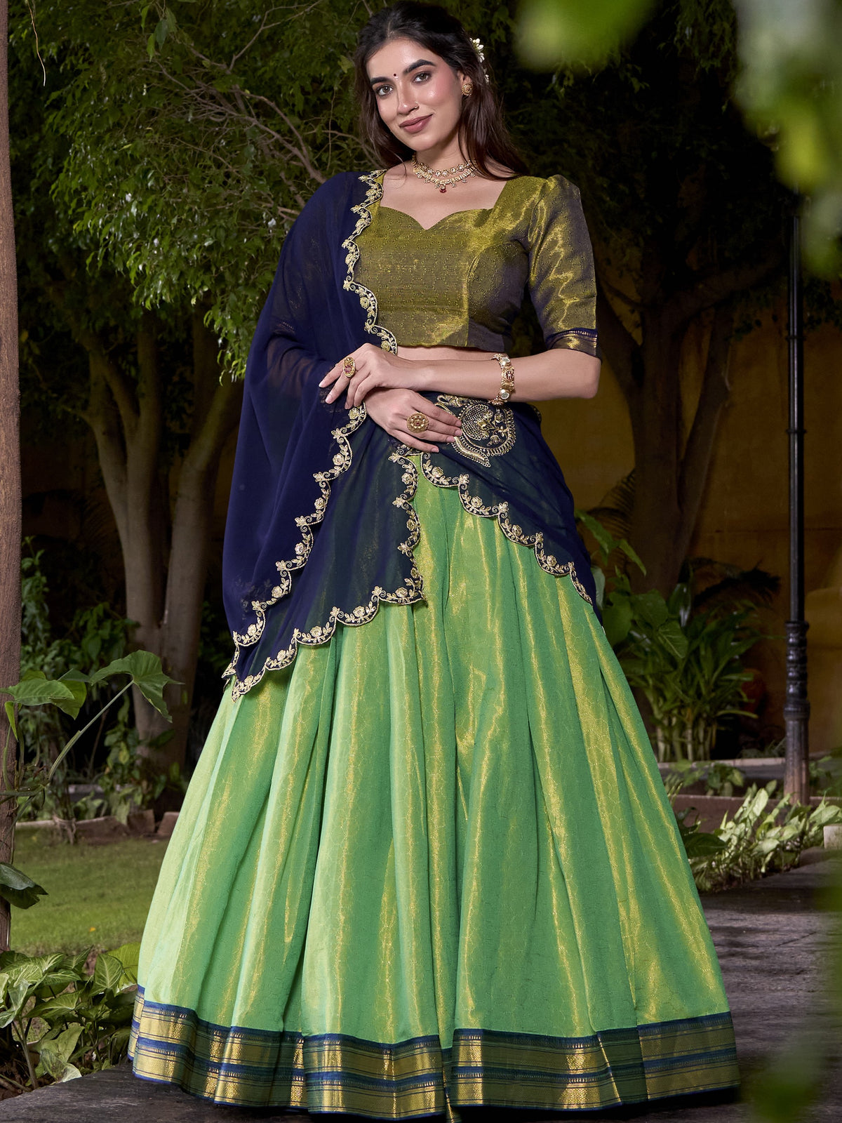 Kanchipuram Zari Weaving Lehenga With Dupatta