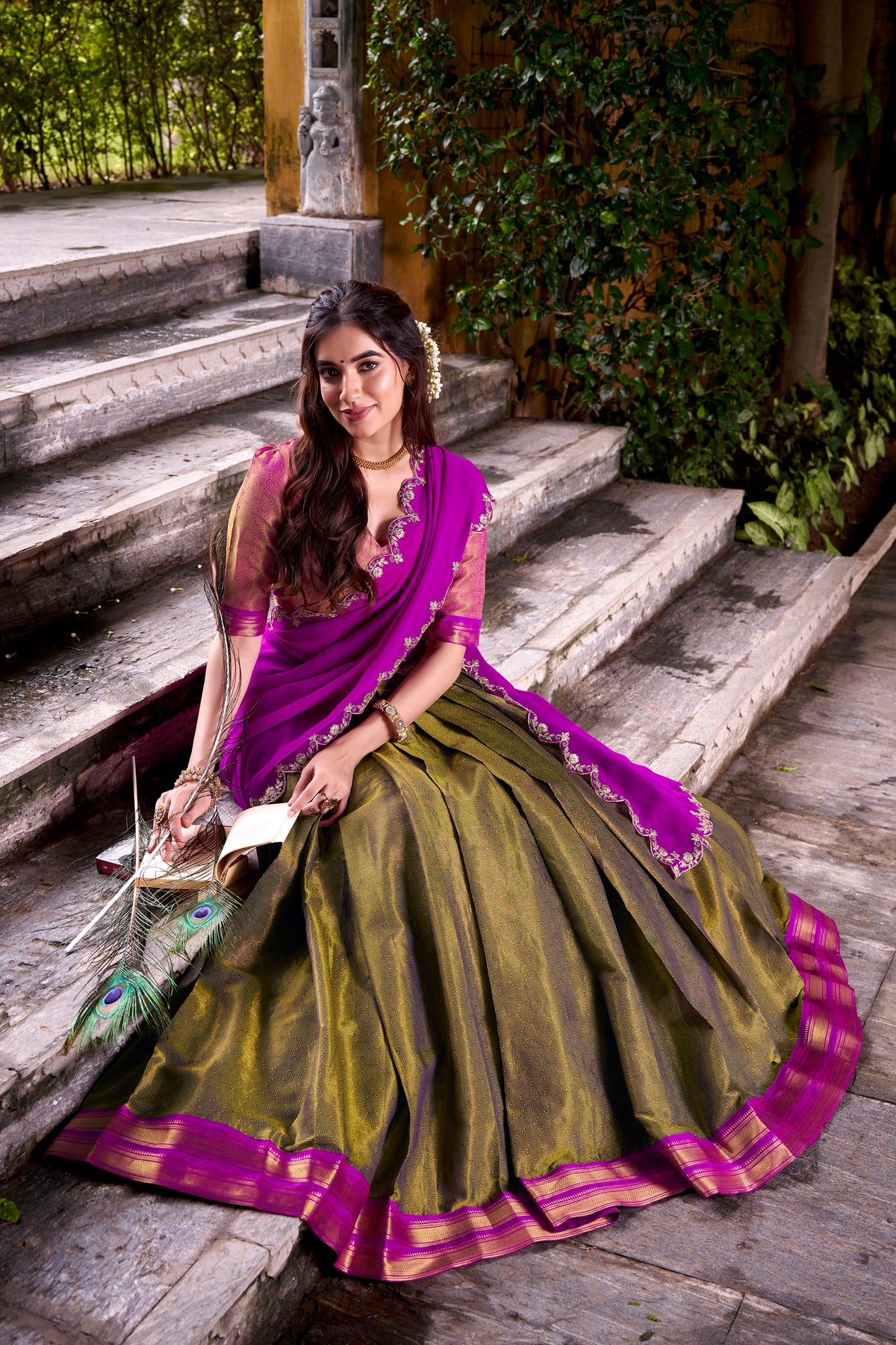 Kanchipuram Zari Weaving Lehenga With Dupatta