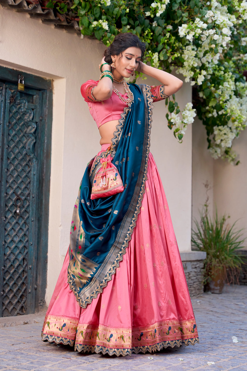 Paithani Thread Embroidered Lehenga With Dupatta