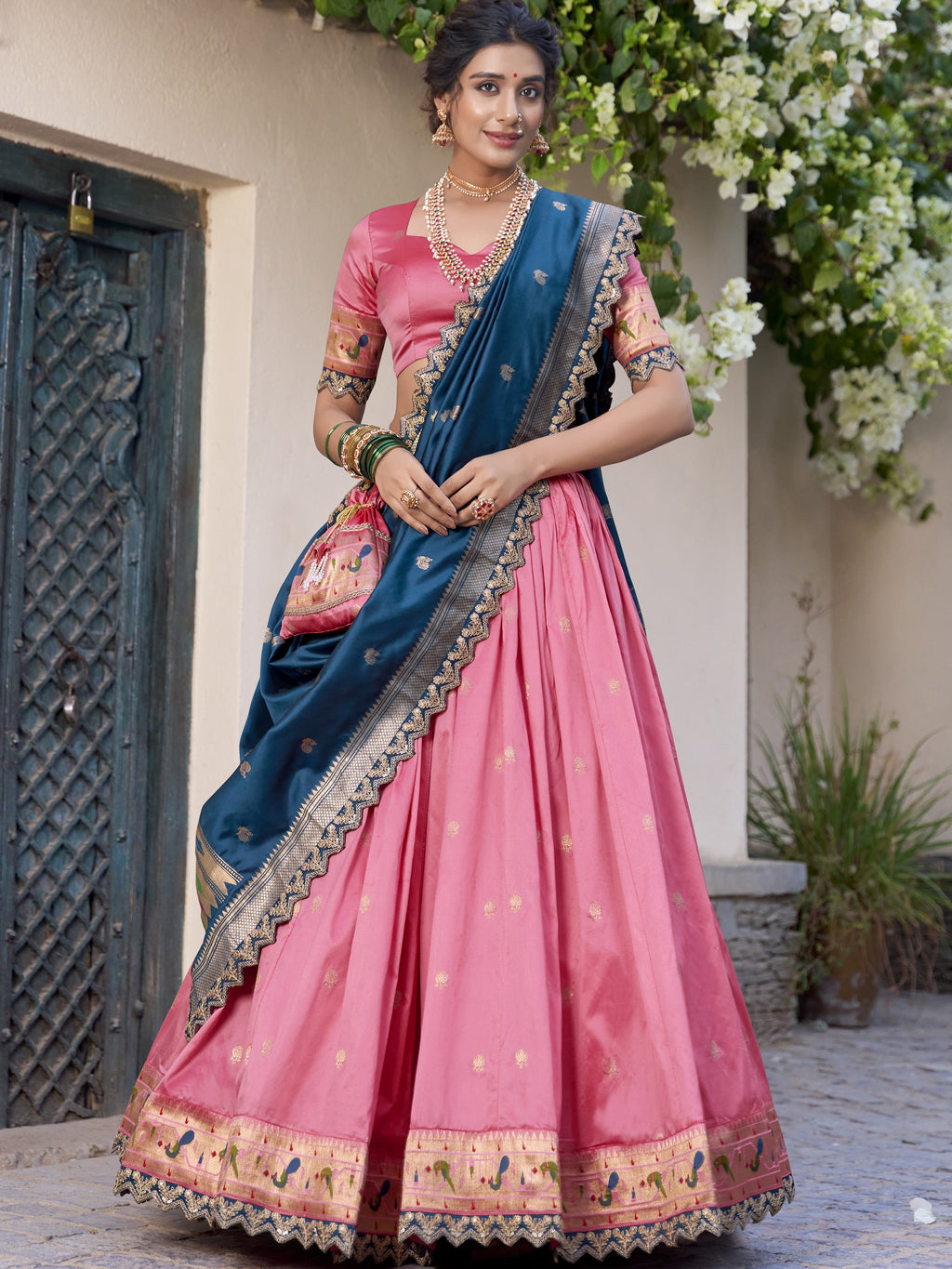 Paithani Thread Embroidered Lehenga With Dupatta