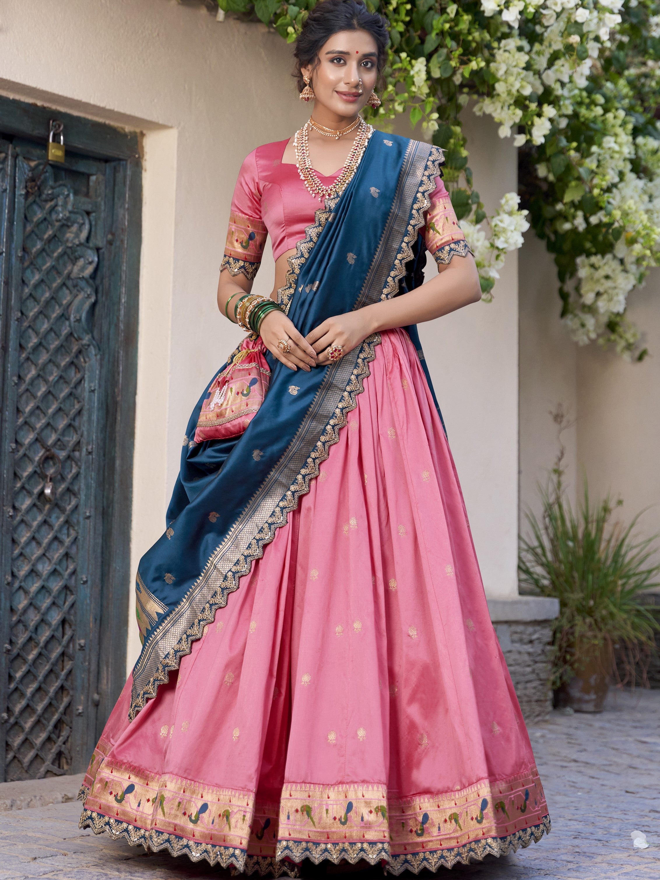 Paithani Thread Embroidered Lehenga With Dupatta