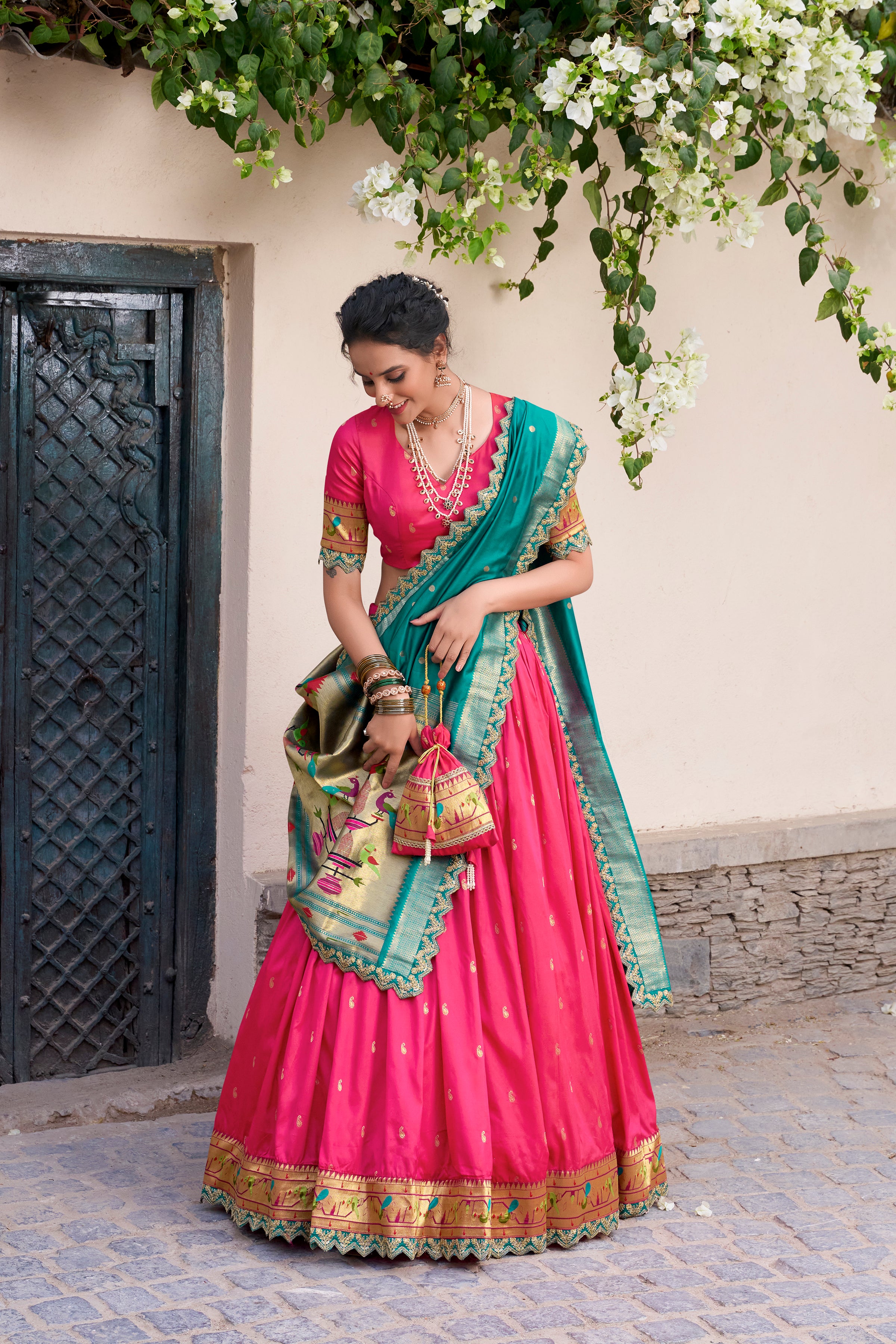 Paithani Thread Embroidered Lehenga With Dupatta