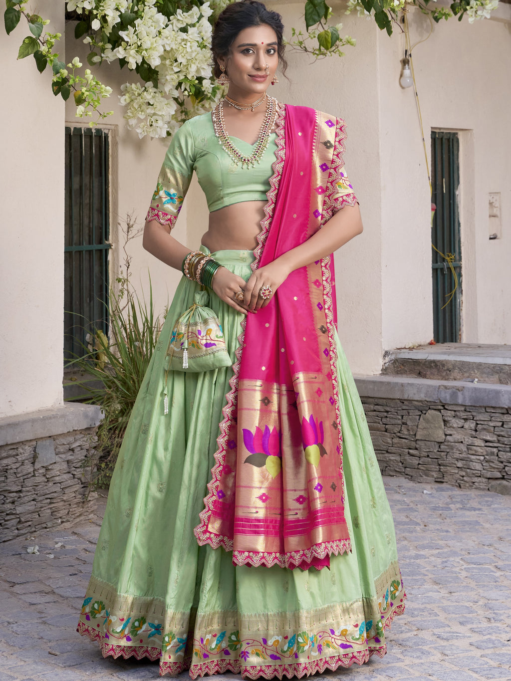 Paithani Thread Embroidered Lehenga With Dupatta