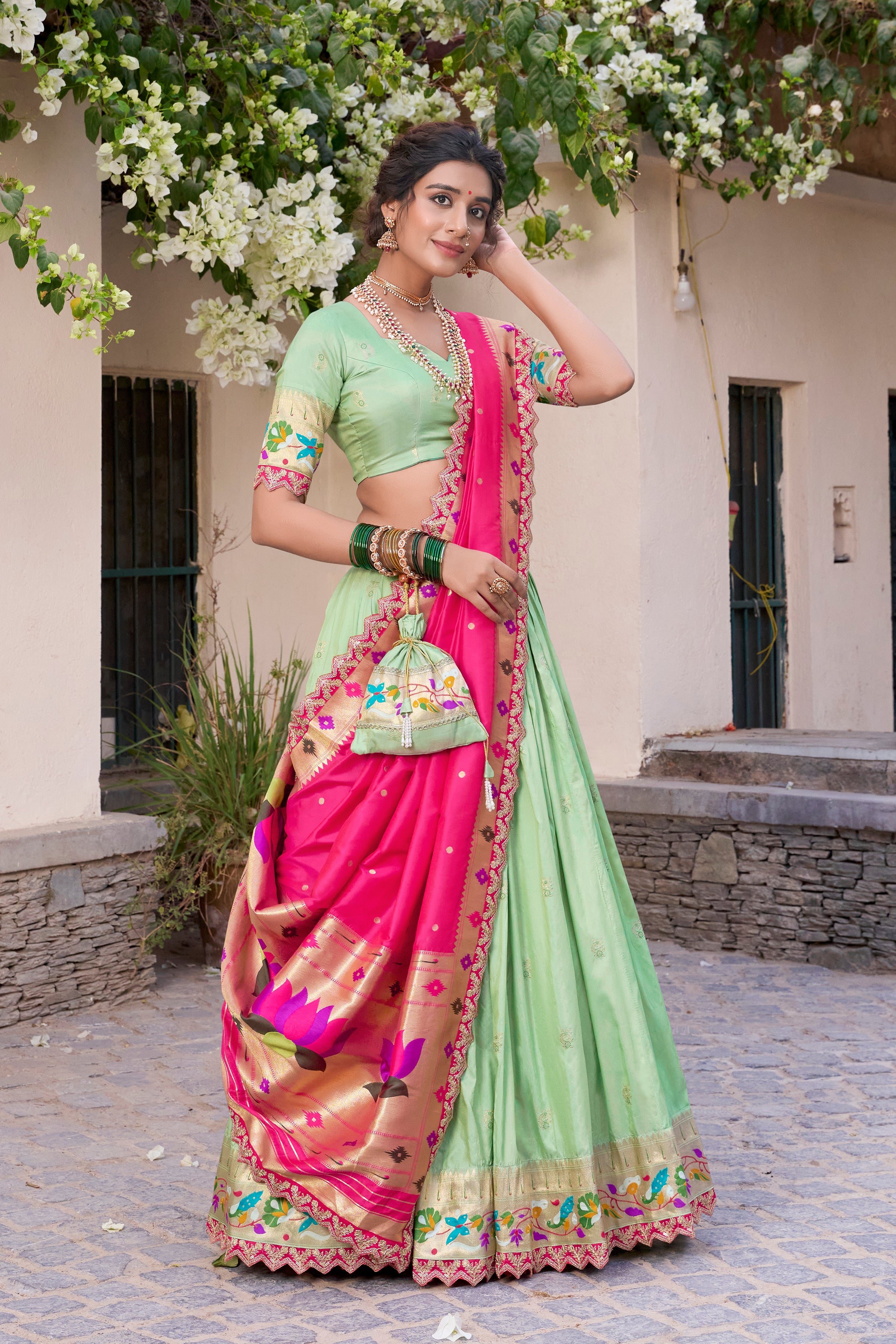 Paithani Thread Embroidered Lehenga With Dupatta