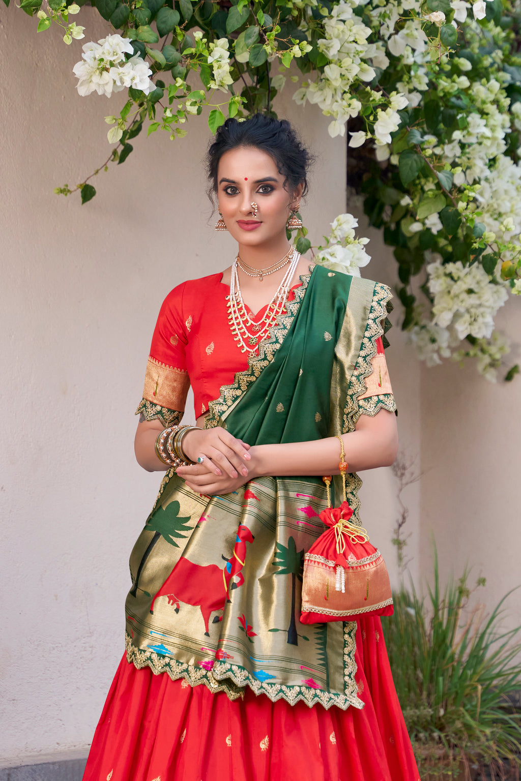 Paithani Thread Embroidered Lehenga With Dupatta