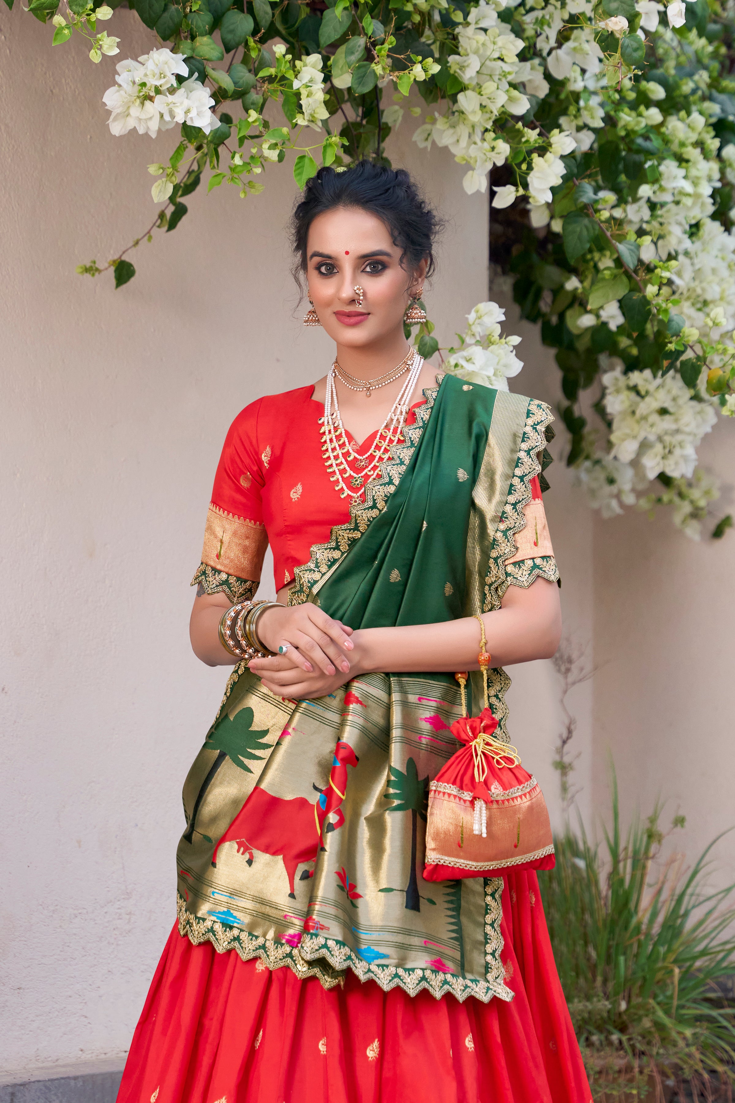 Paithani Thread Embroidered Lehenga With Dupatta