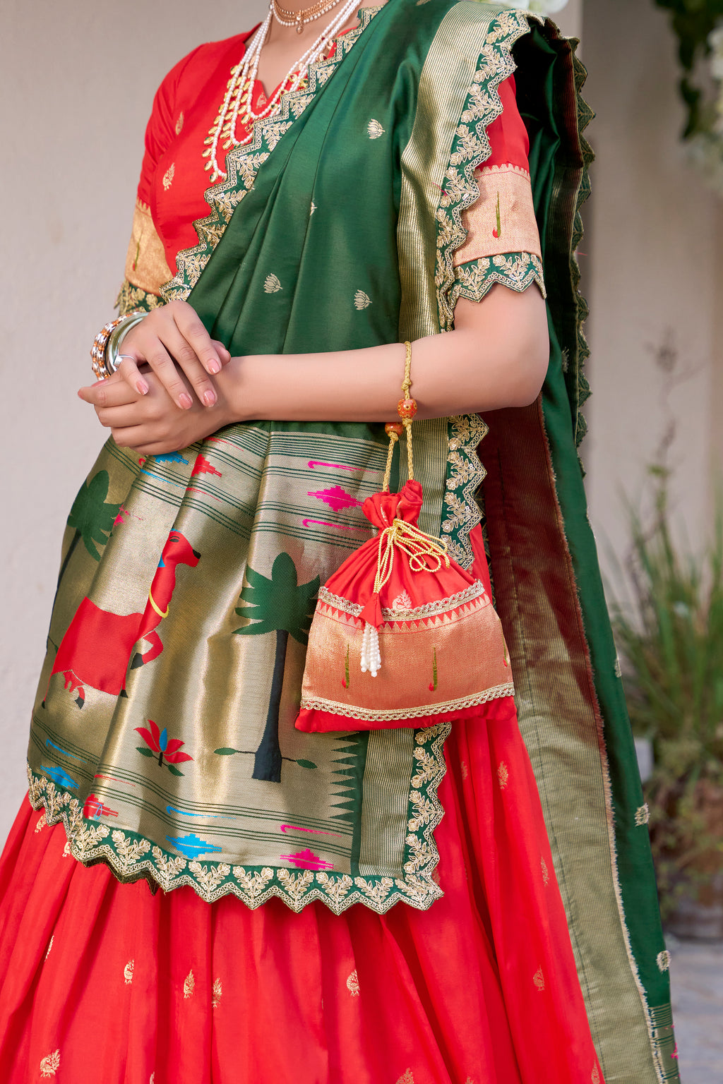 Paithani Thread Embroidered Lehenga With Dupatta