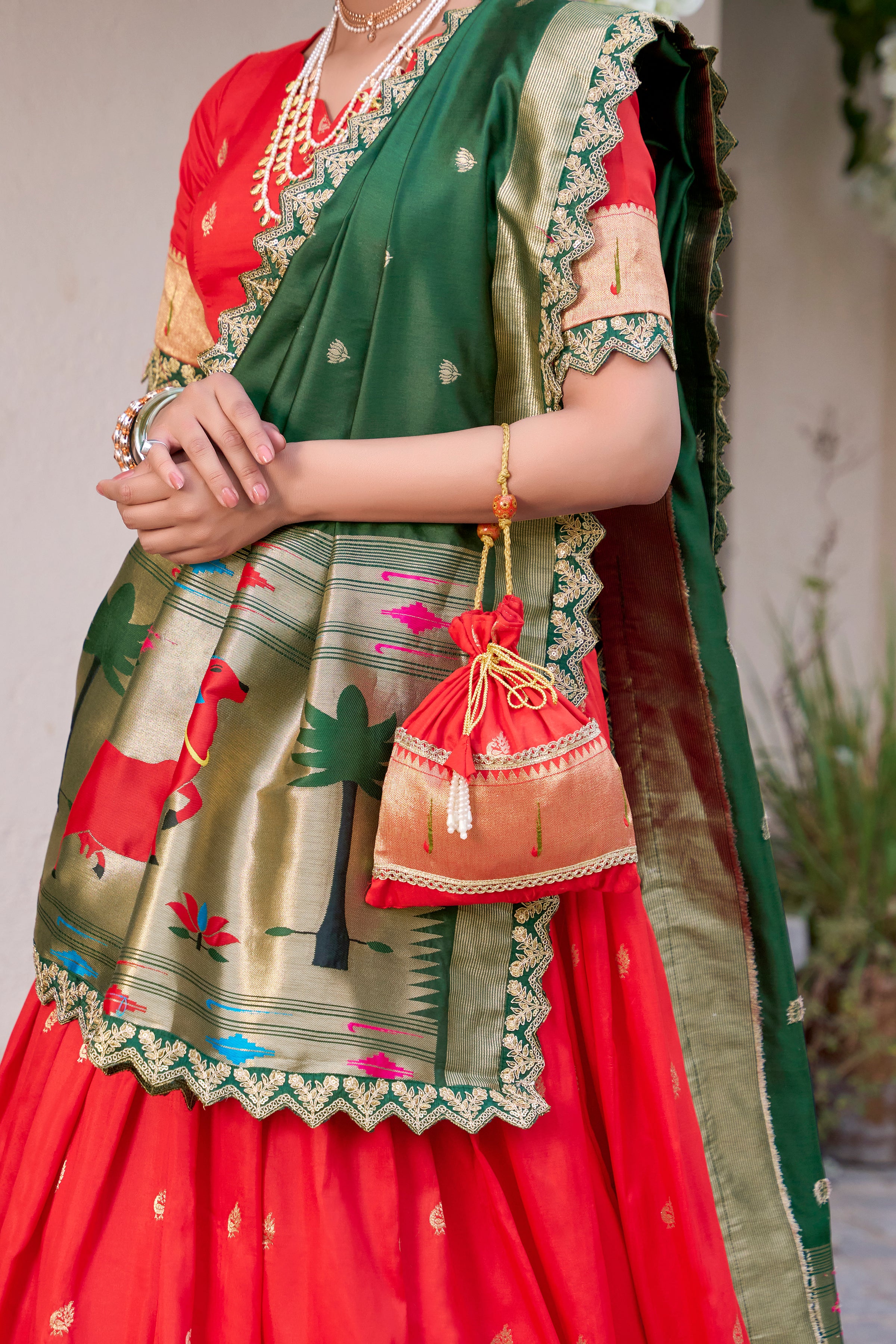 Paithani Thread Embroidered Lehenga With Dupatta