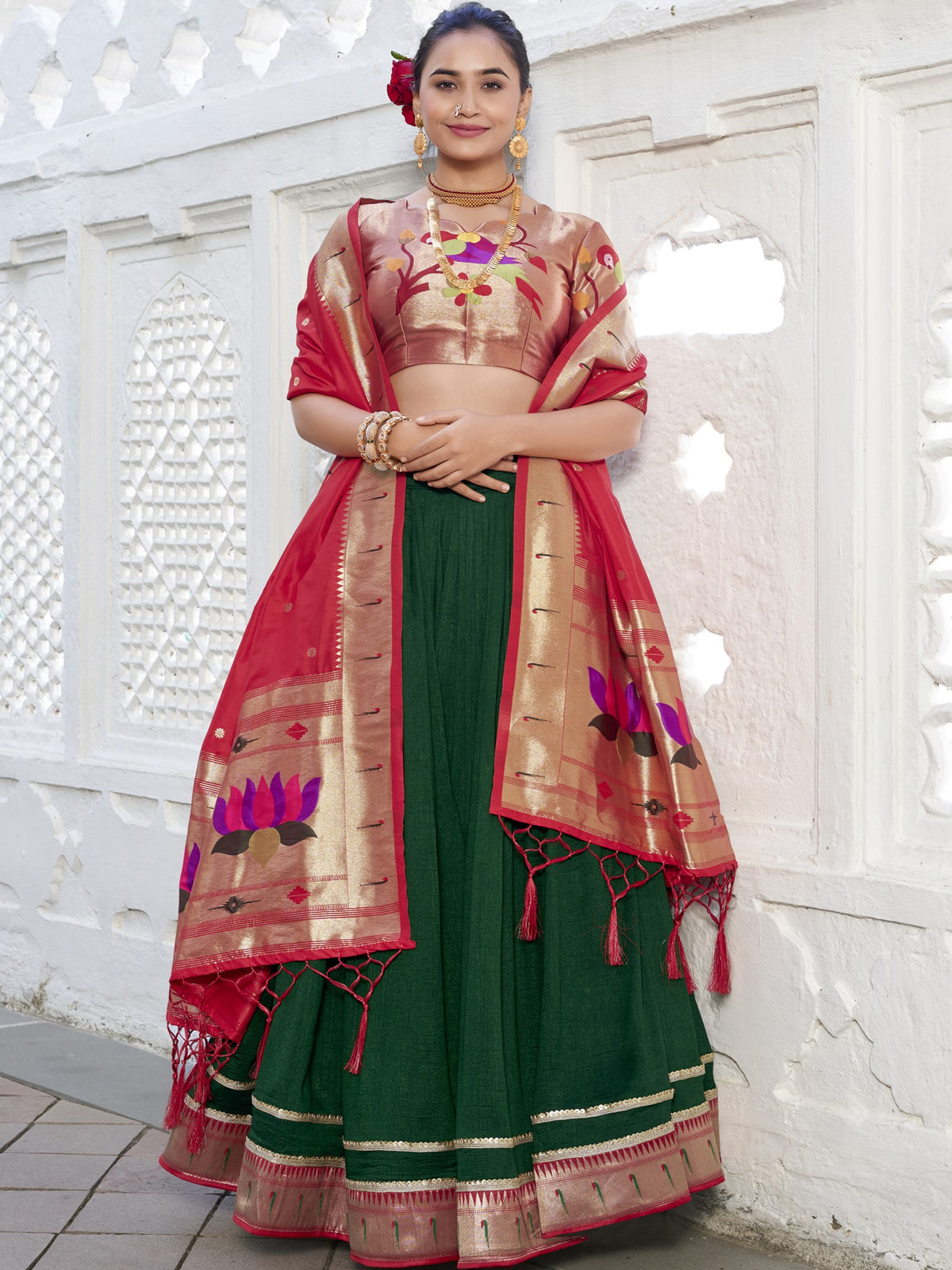 Vichitra Silk Zari Weaving Lehenga With Dupatta