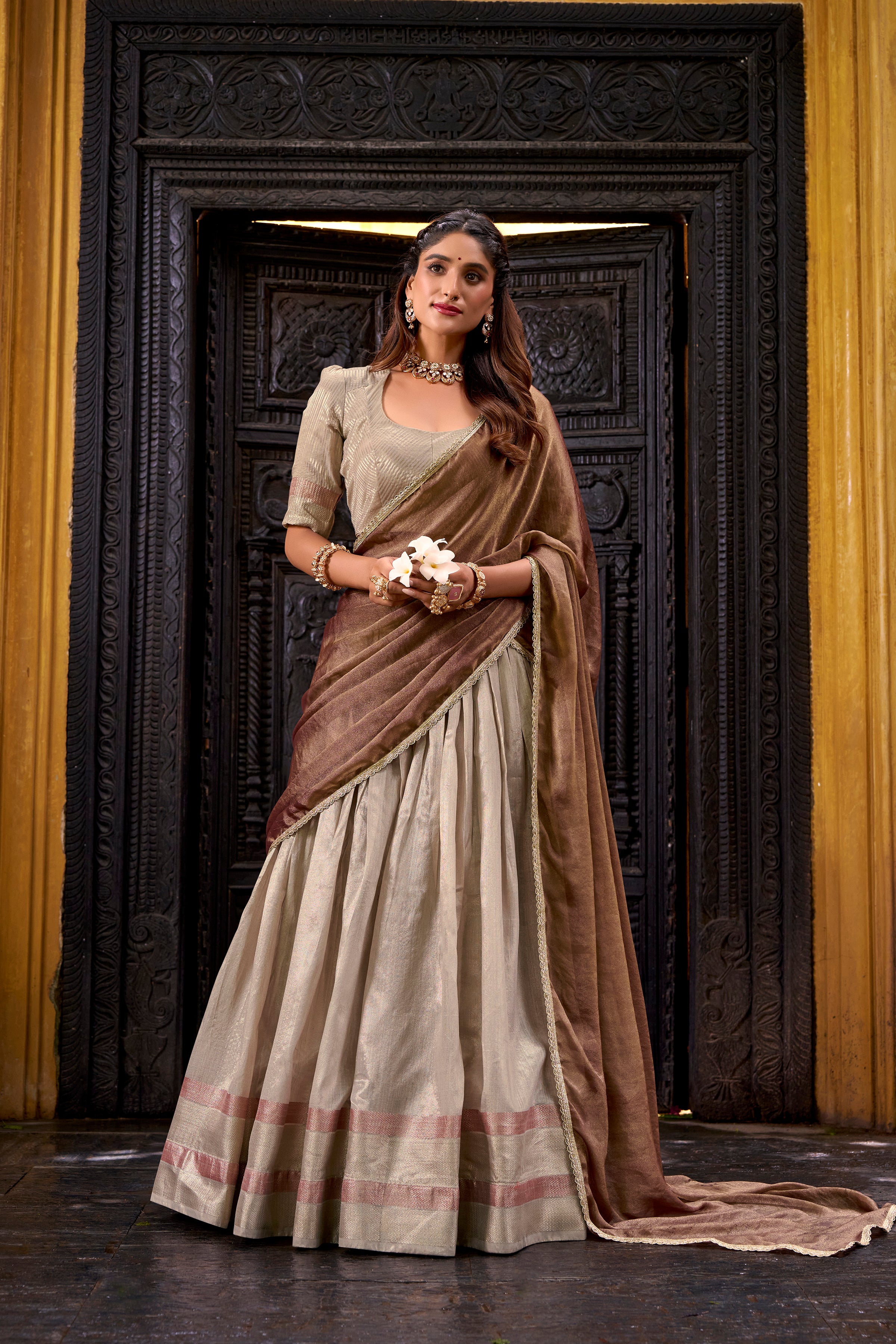 Dupion Silk Zari Weaving Lehenga With Dupatta