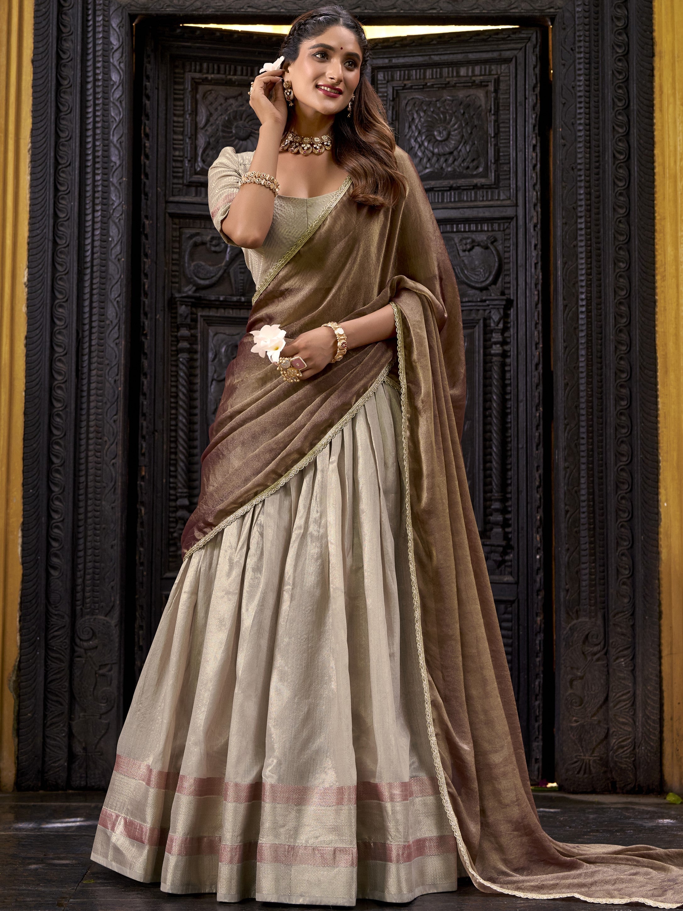 Dupion Silk Zari Weaving Lehenga With Dupatta
