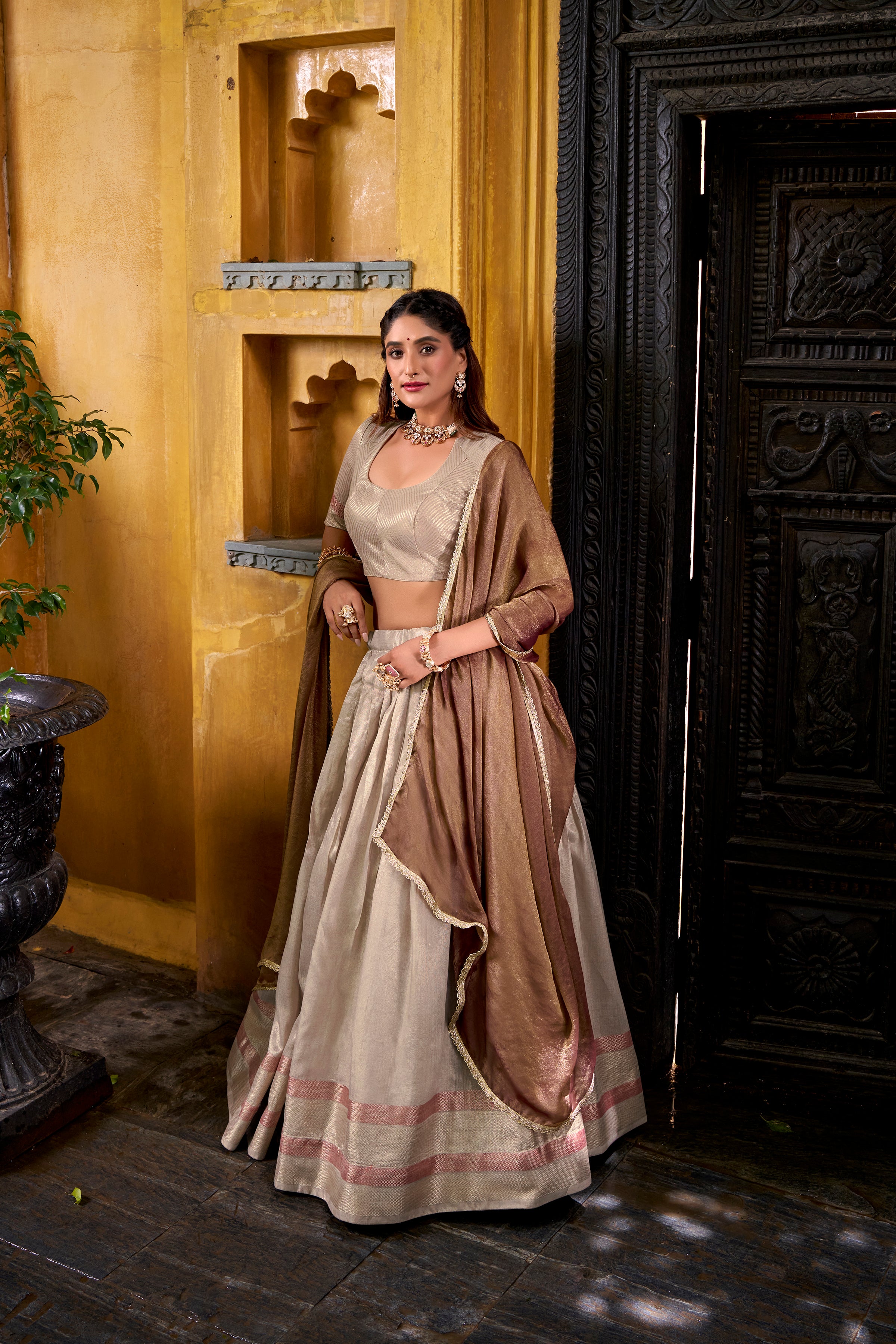 Dupion Silk Zari Weaving Lehenga With Dupatta
