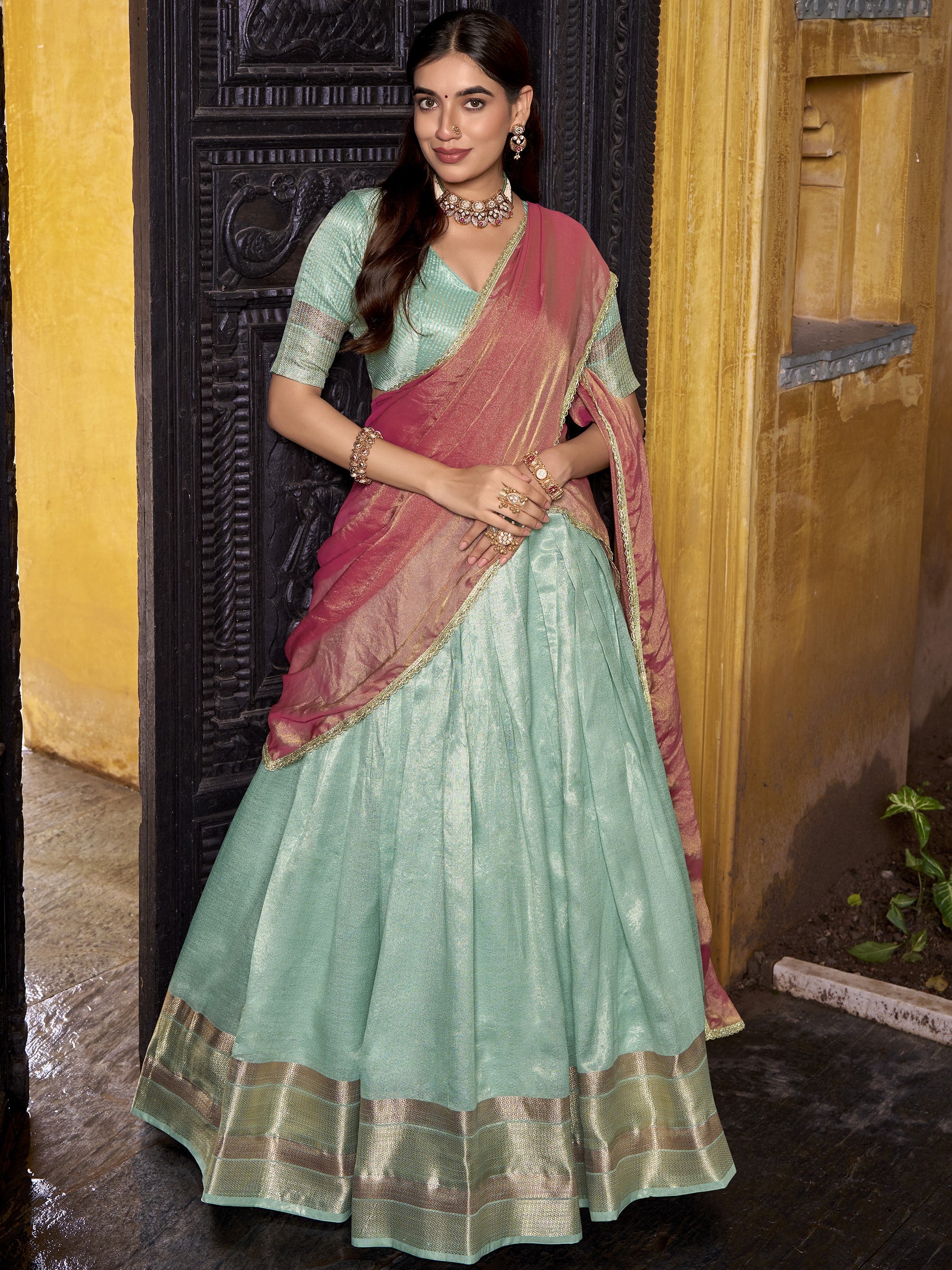 Dupion Silk Zari Weaving Lehenga With Dupatta