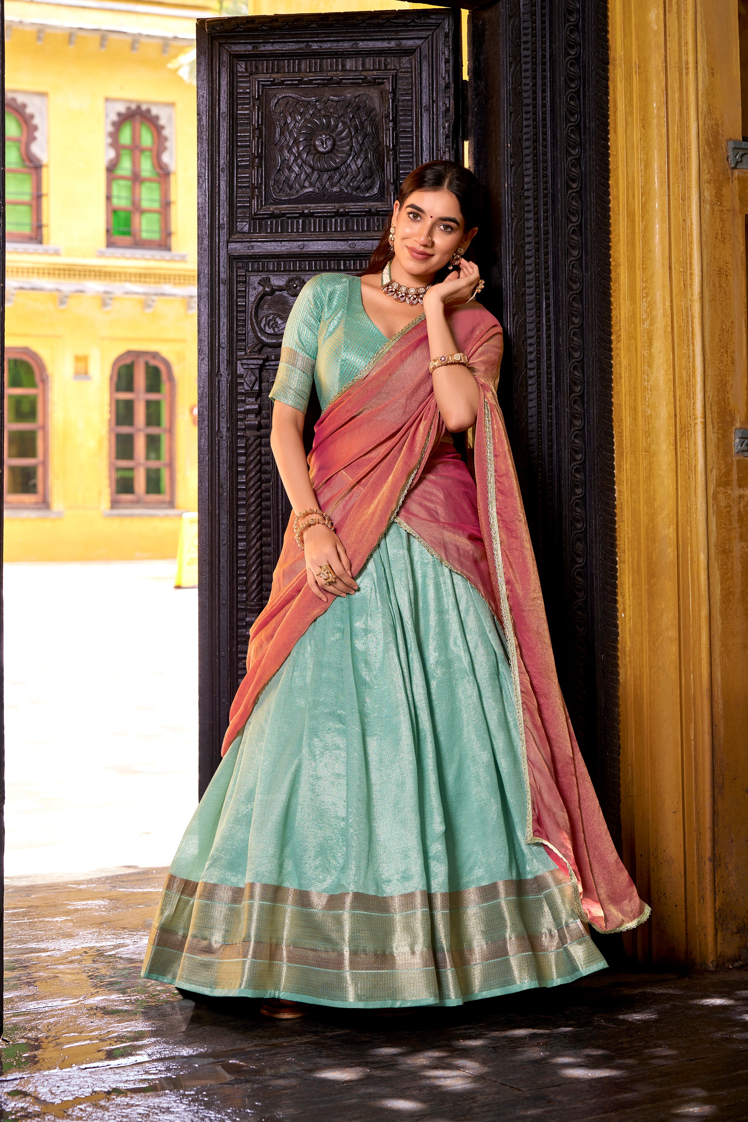 Dupion Silk Zari Weaving Lehenga With Dupatta
