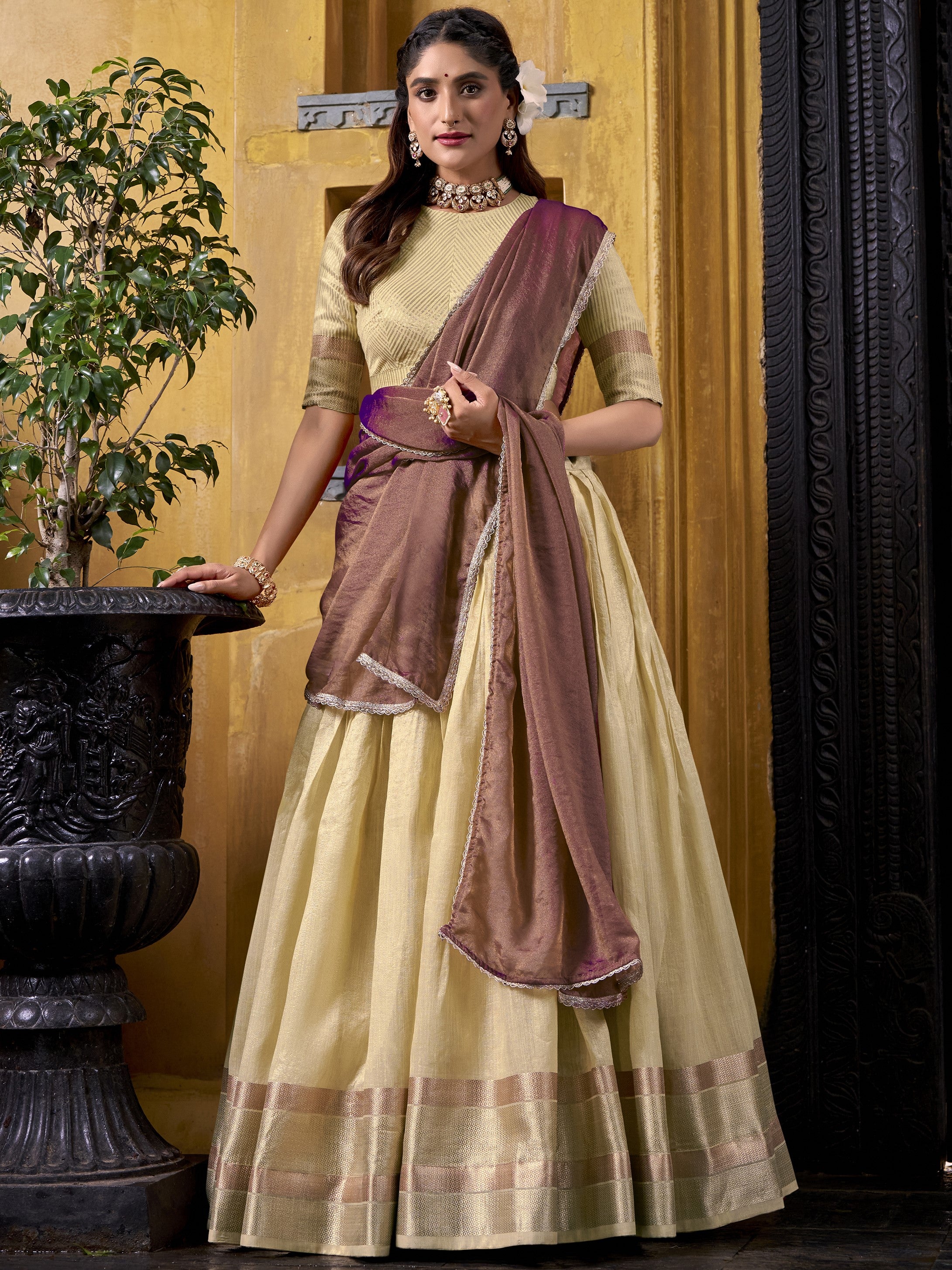 Dupion Silk Zari Weaving Lehenga With Dupatta