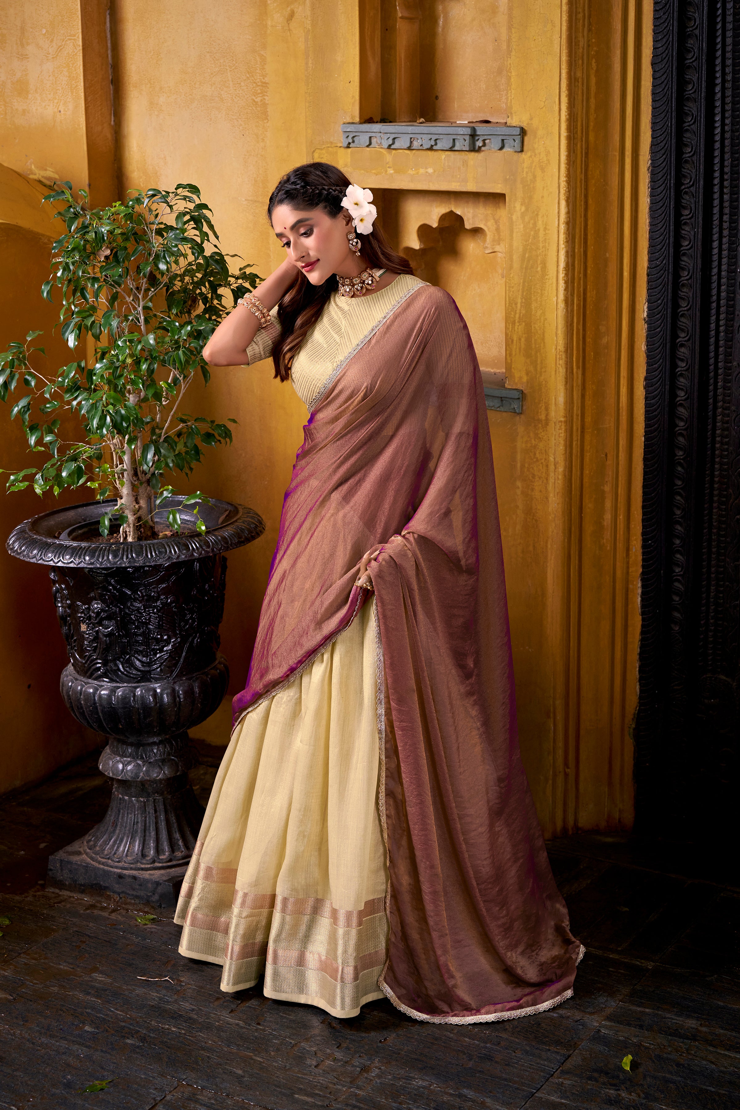 Dupion Silk Zari Weaving Lehenga With Dupatta