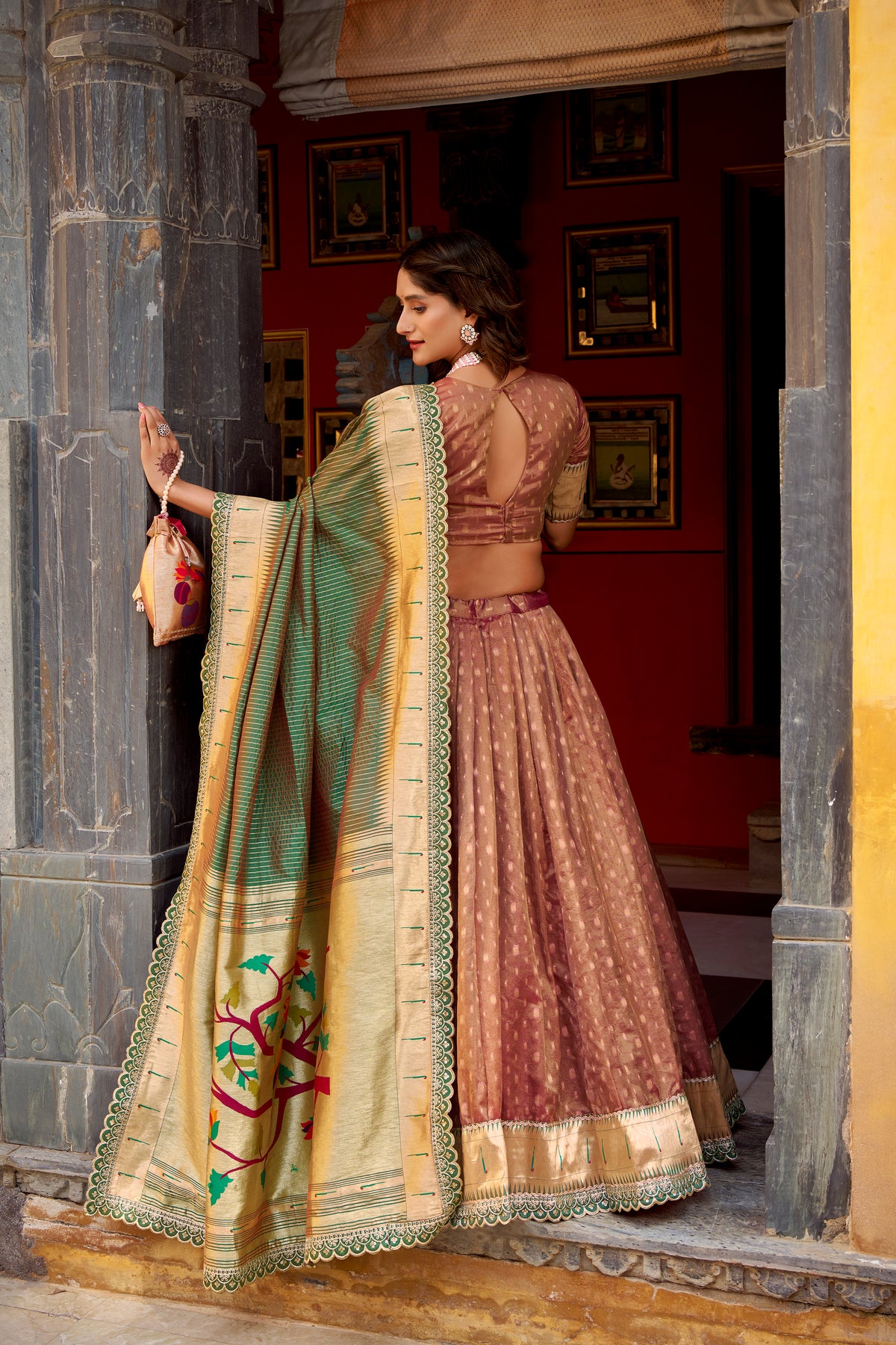 Shimmer Zari Weaving Lehenga With Dupatta