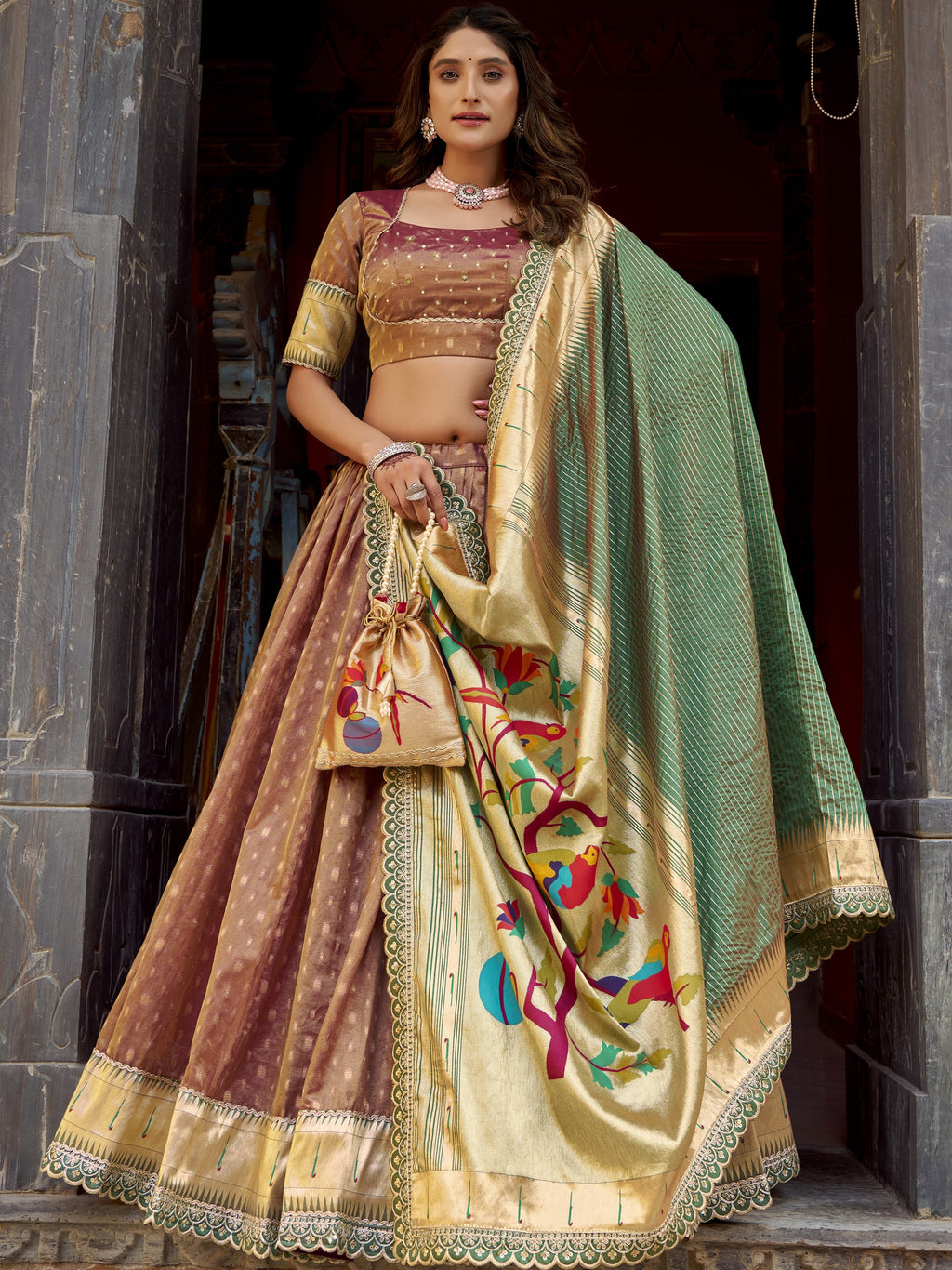 Shimmer Zari Weaving Lehenga With Dupatta