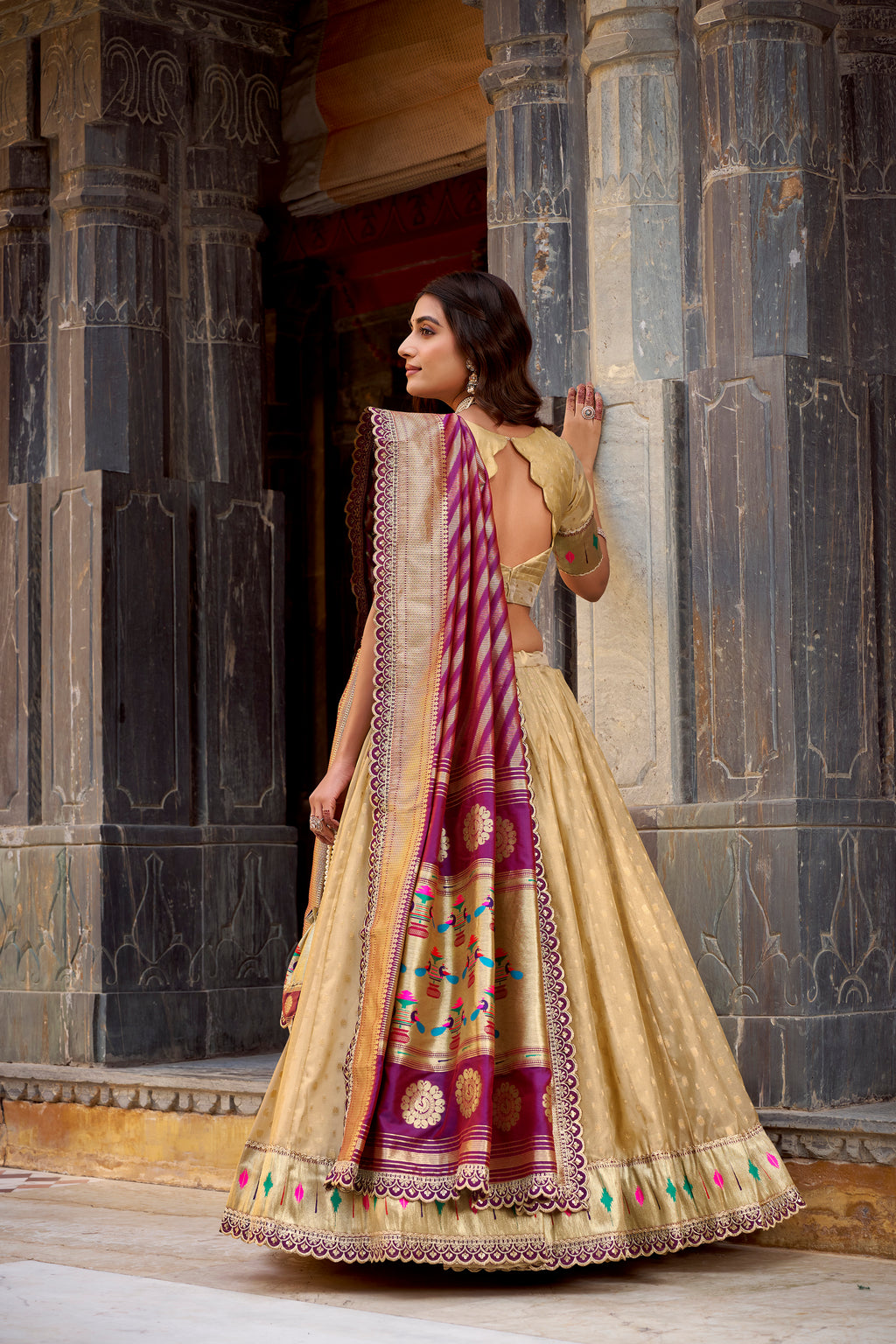 Shimmer Zari Weaving Lehenga With Dupatta