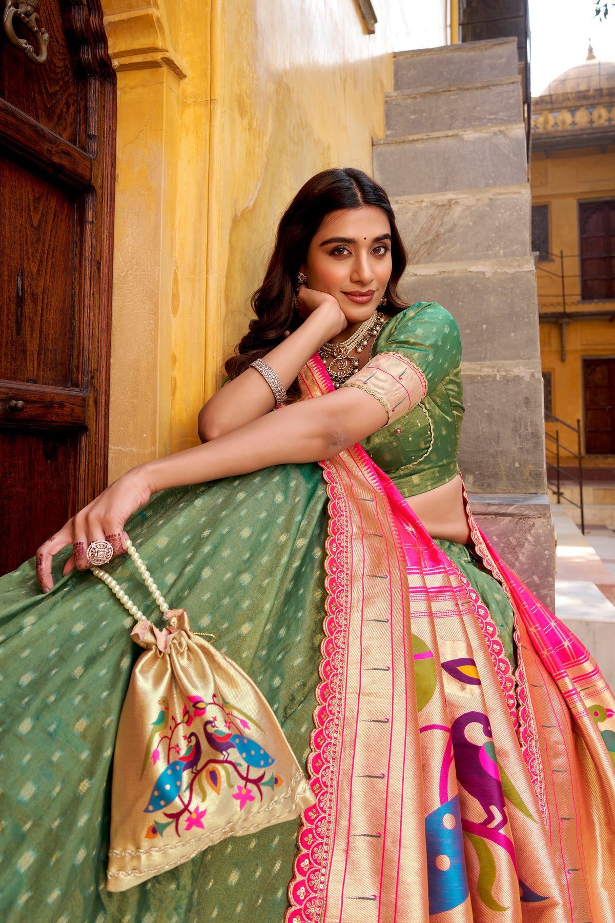 Shimmer Zari Weaving Lehenga With Dupatta