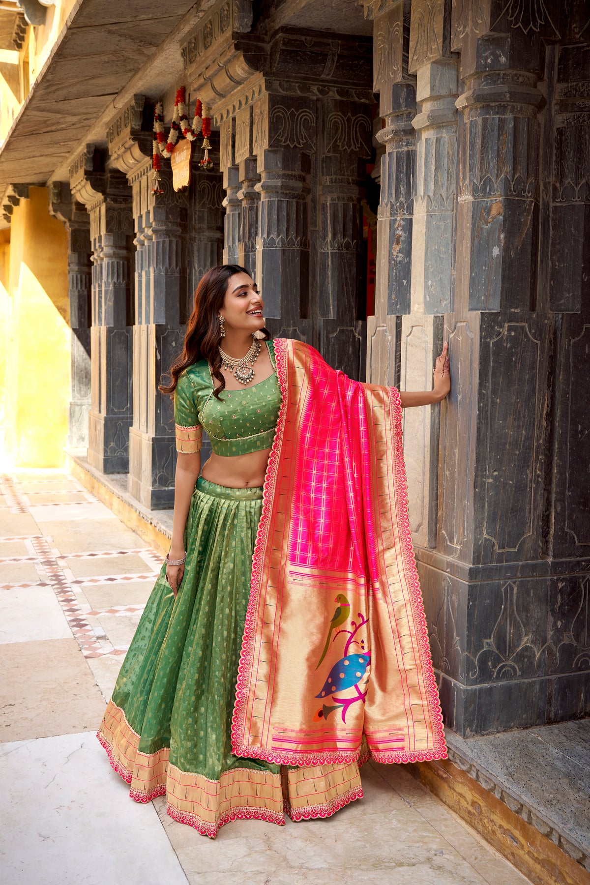 Shimmer Zari Weaving Lehenga With Dupatta