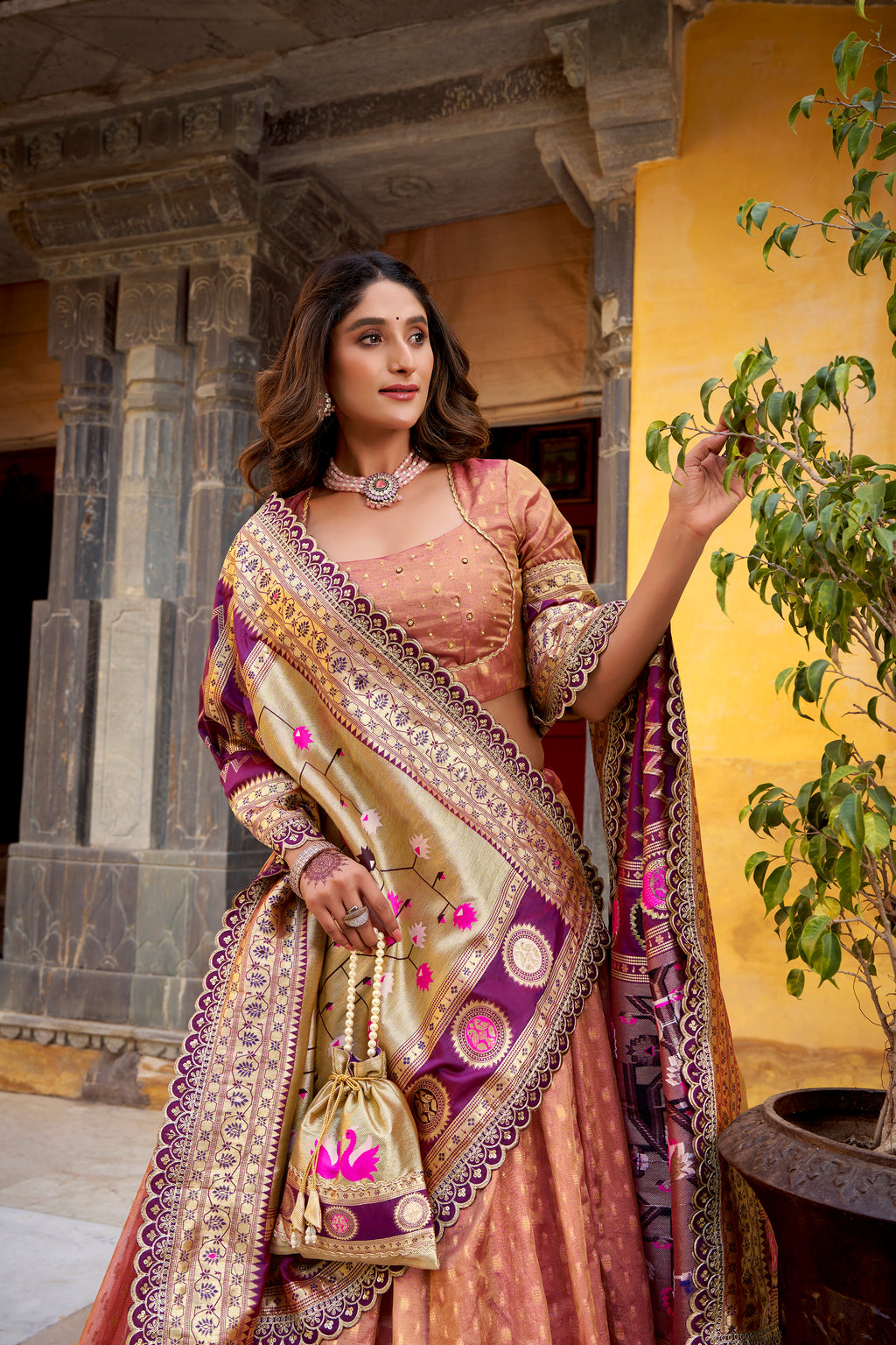 Shimmer Zari Weaving Lehenga With Dupatta