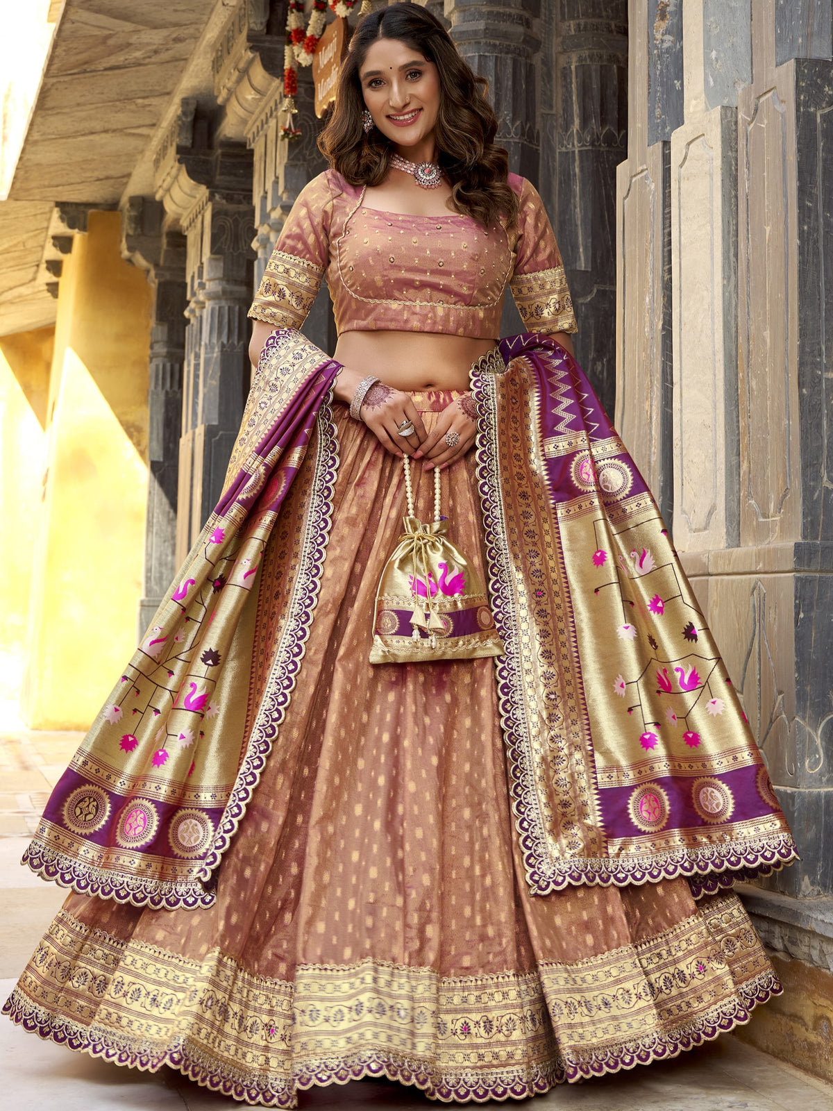 Shimmer Zari Weaving Lehenga With Dupatta