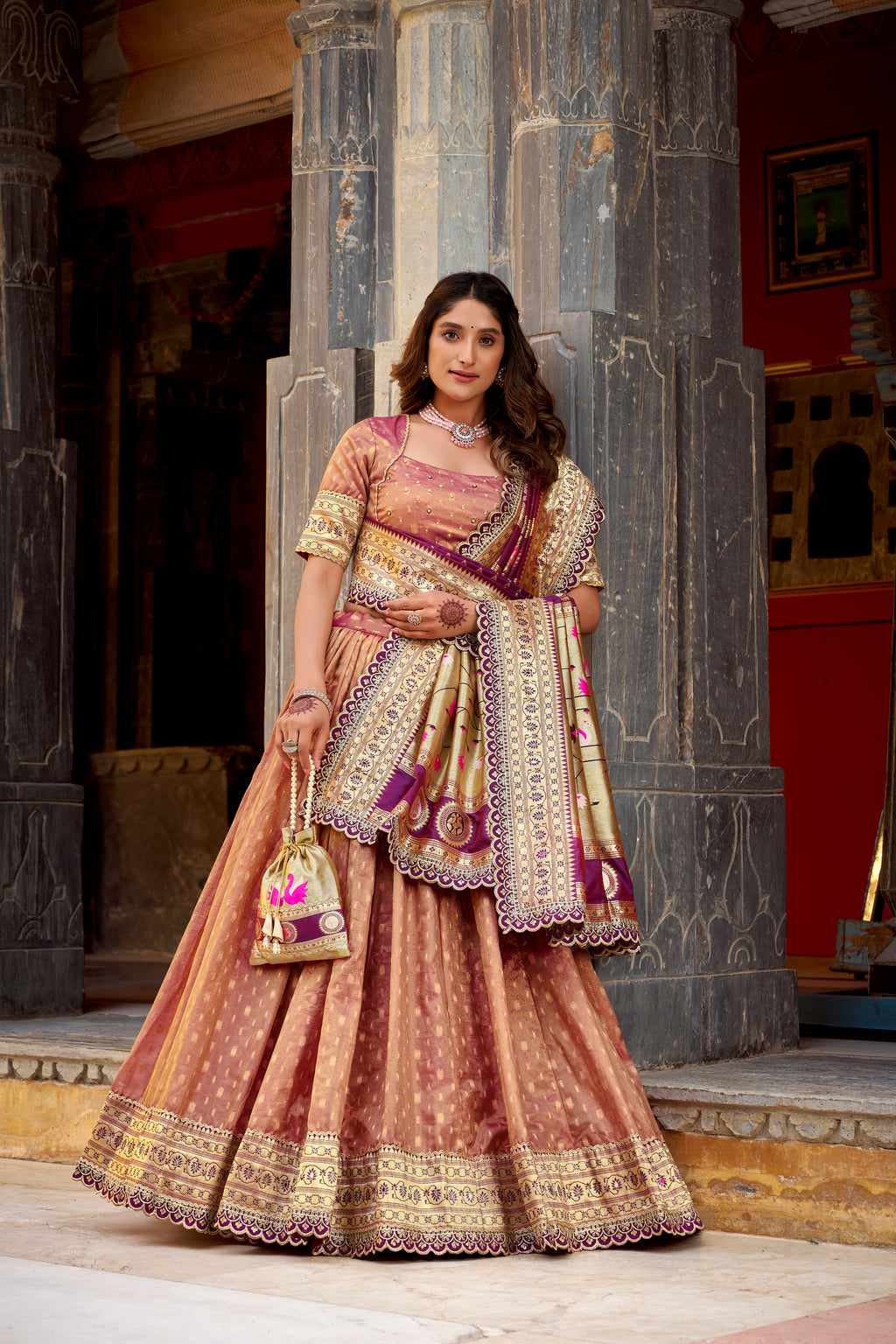 Shimmer Zari Weaving Lehenga With Dupatta