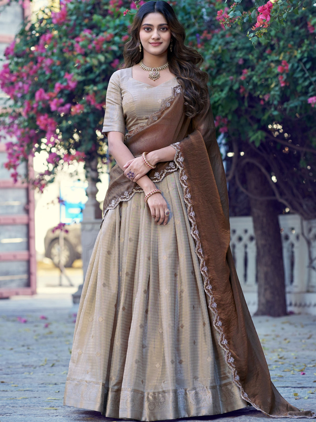 Chinon Chex Zari Weaving Lehenga With Dupatta