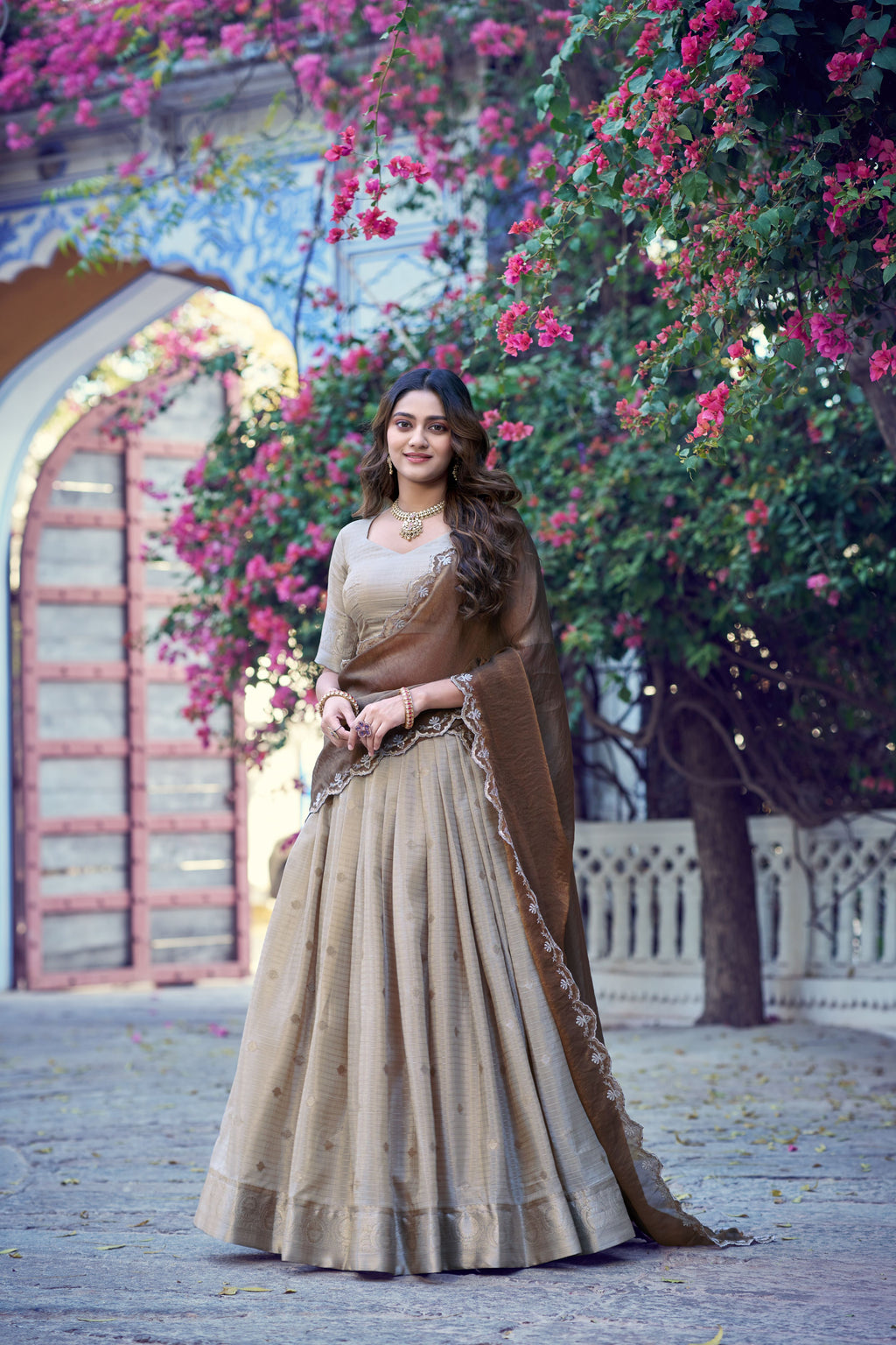 Chinon Chex Zari Weaving Lehenga With Dupatta