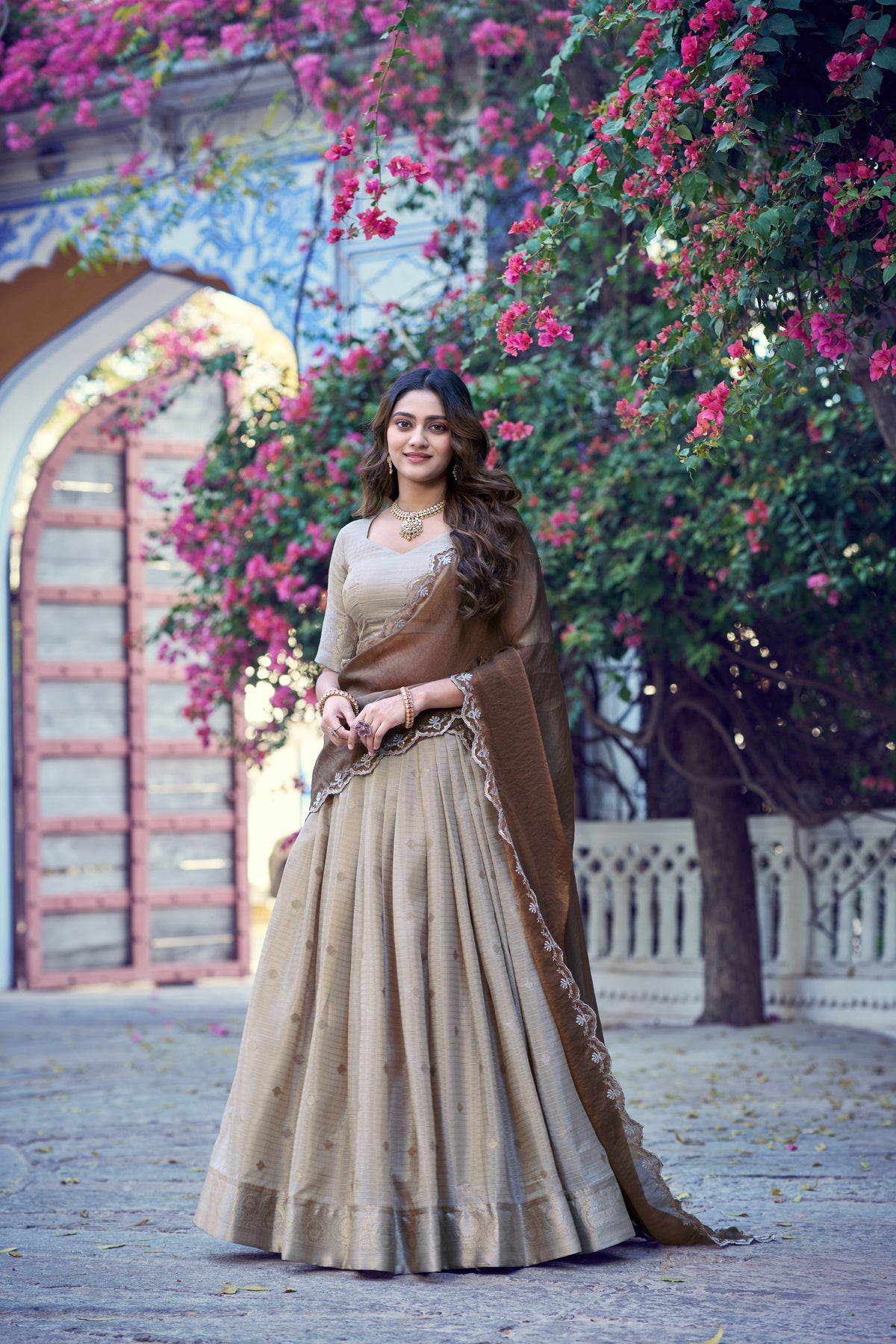 Chinon Chex Zari Weaving Lehenga With Dupatta