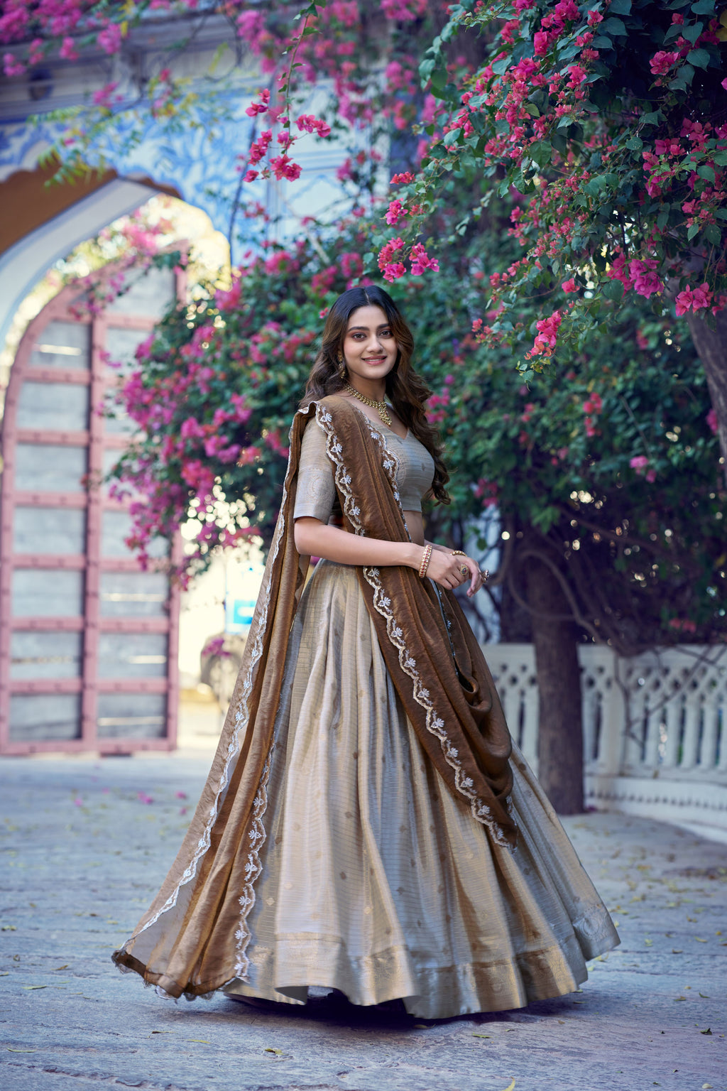 Chinon Chex Zari Weaving Lehenga With Dupatta