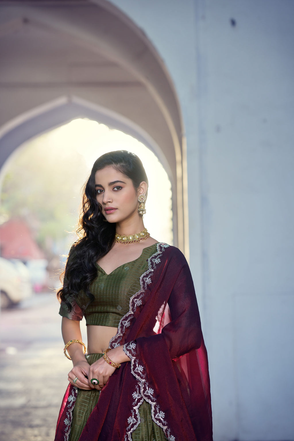 Chinon Chex Zari Weaving Lehenga With Dupatta