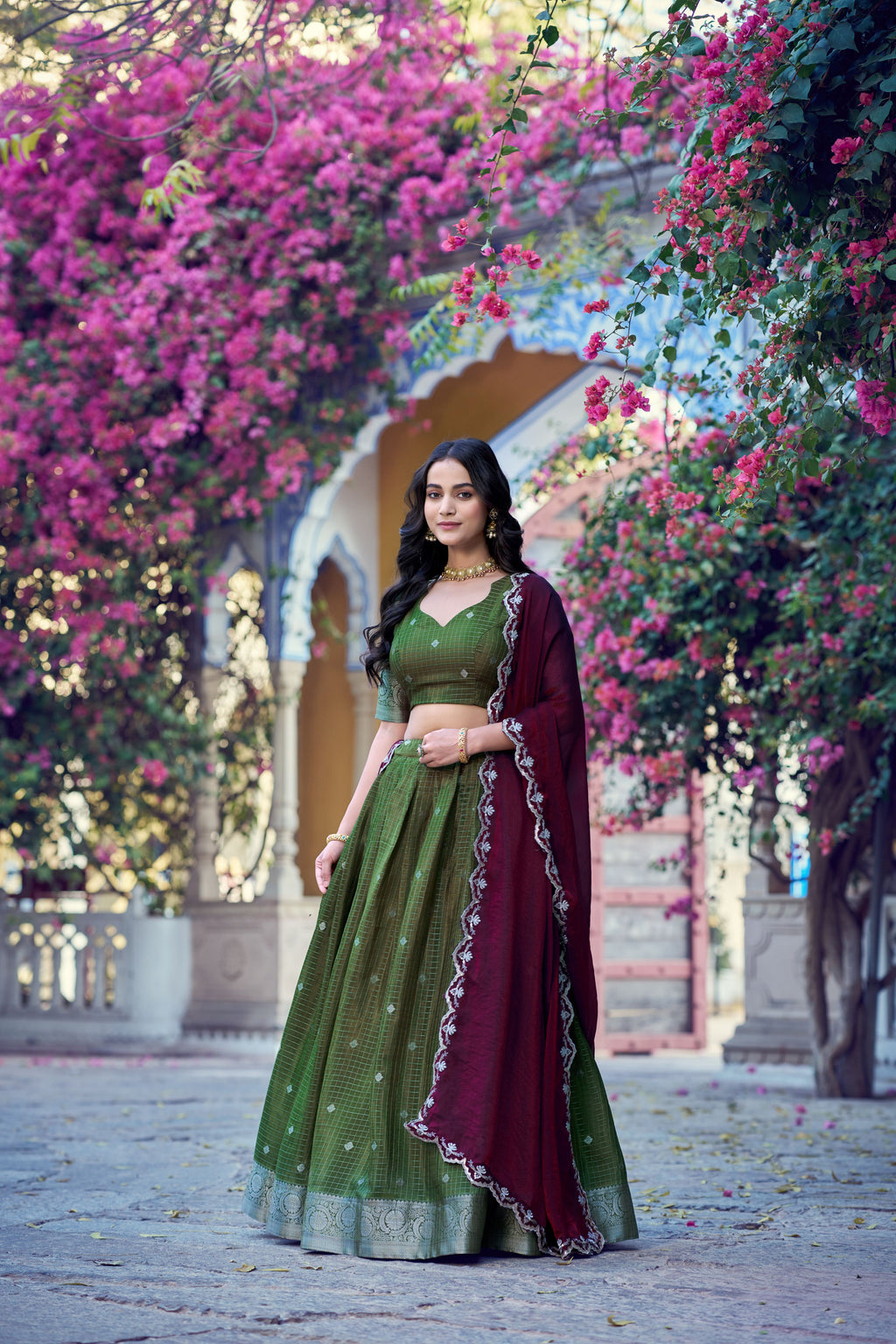 Chinon Chex Zari Weaving Lehenga With Dupatta