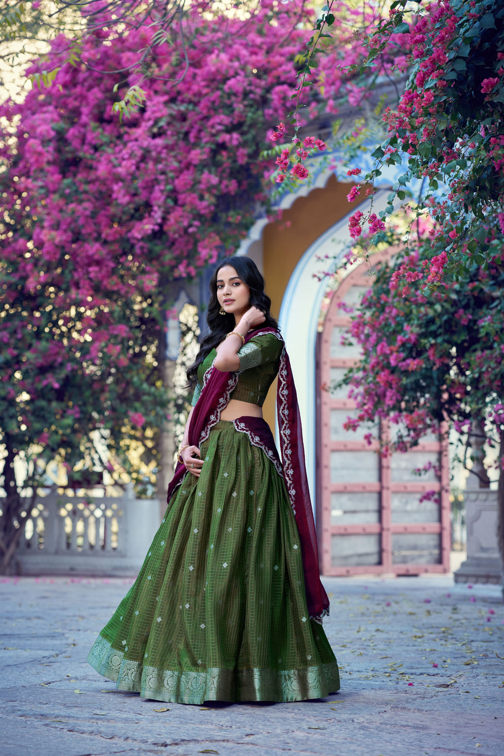 Chinon Chex Zari Weaving Lehenga With Dupatta