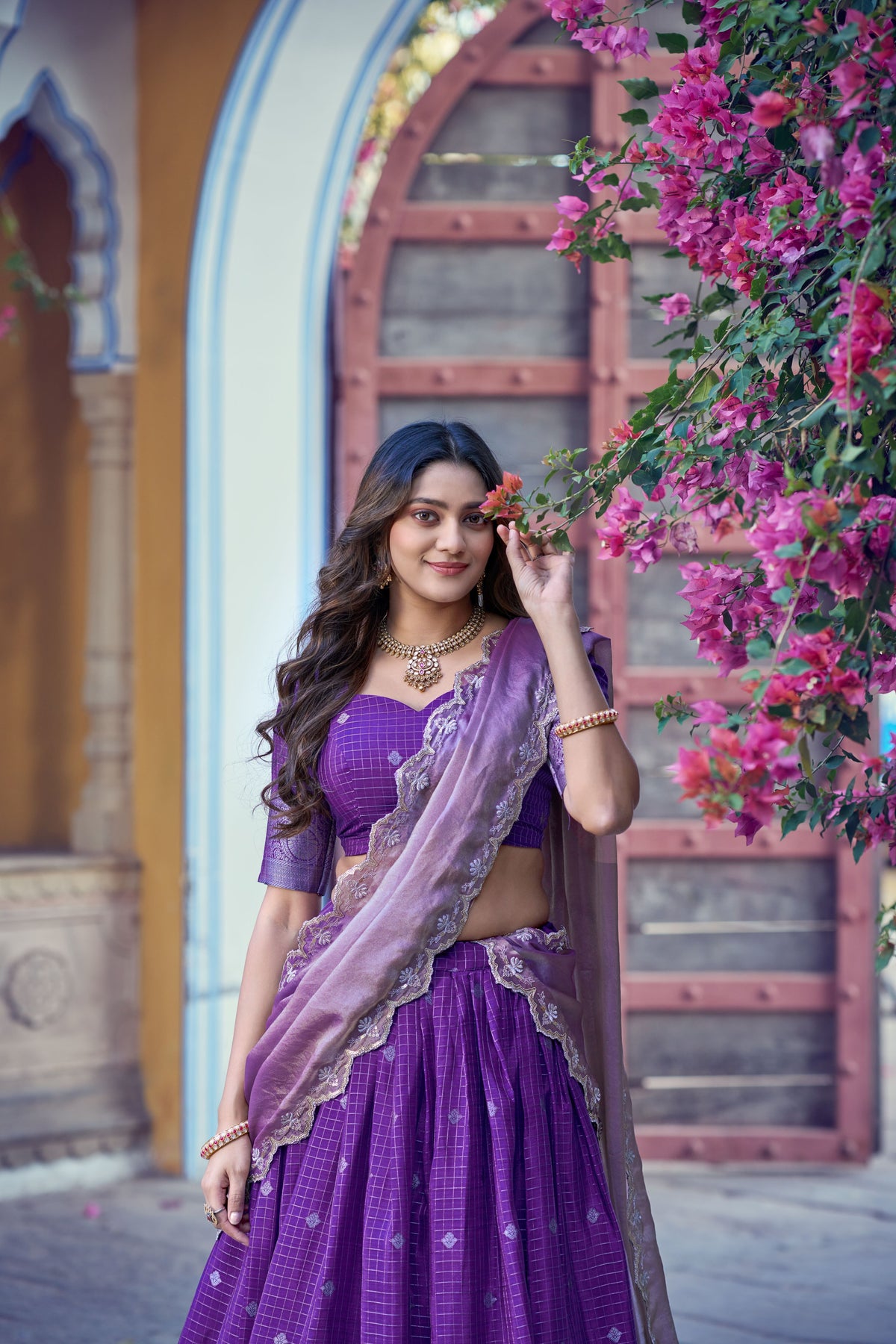Chinon Chex Zari Weaving Lehenga With Dupatta